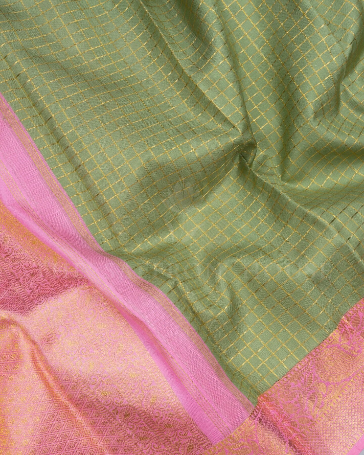 Pistachio Green And Blush Rose Kattam Kanjivaram Silk Saree – The Saffron House