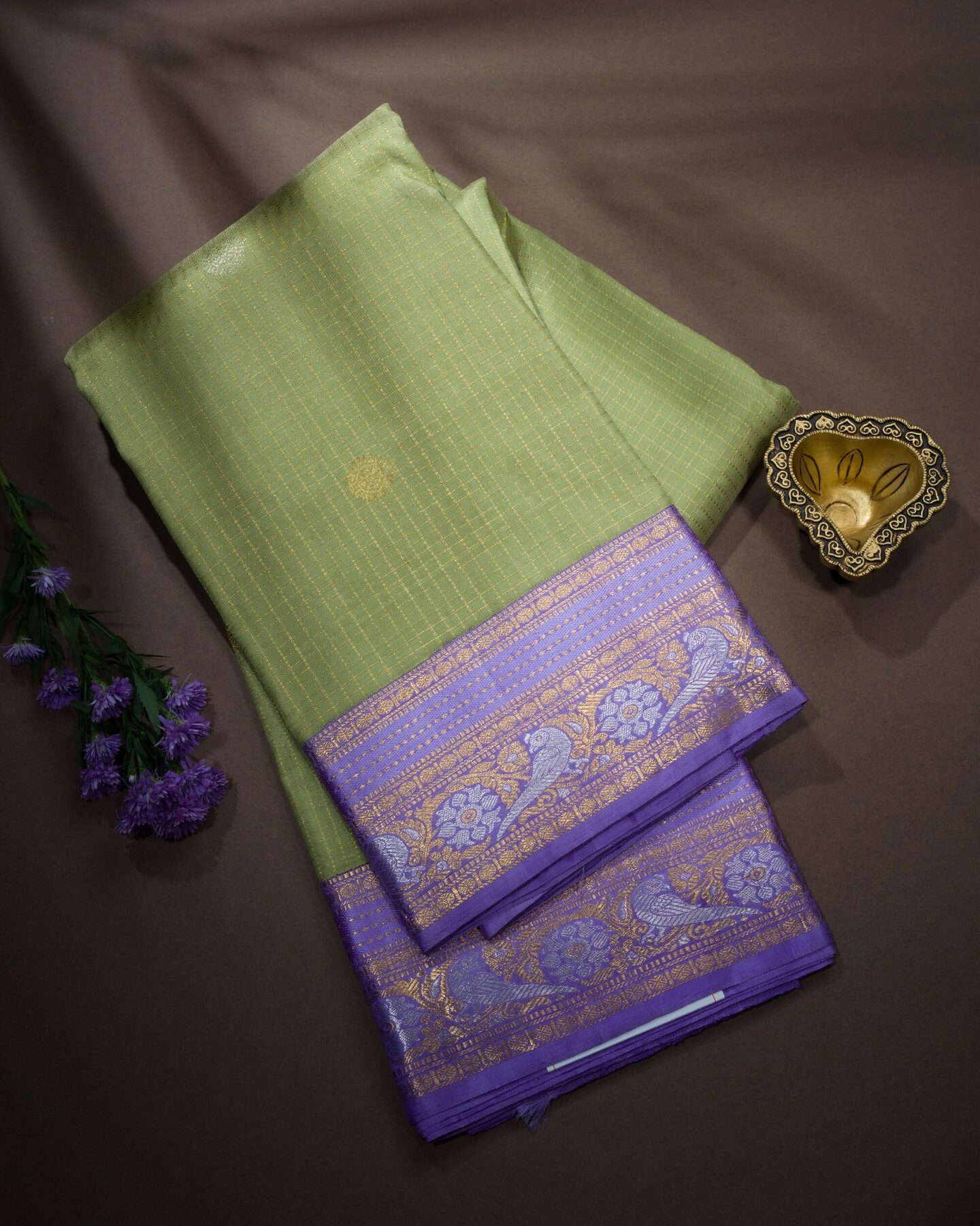 Lavender Kattam Kanjivaram Silk Saree – The Saffron House
