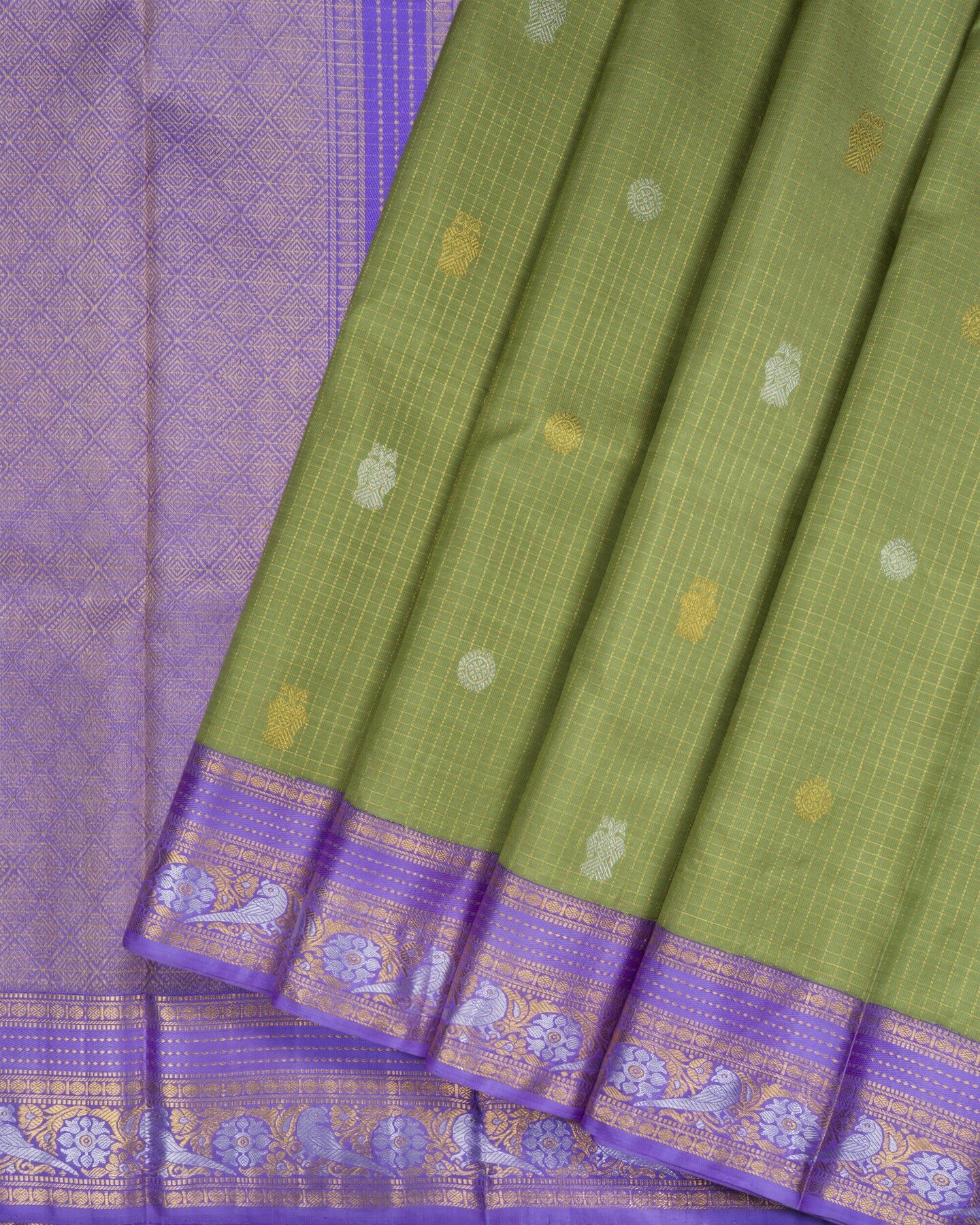 Lavender Kattam Kanjivaram Silk Saree – The Saffron House