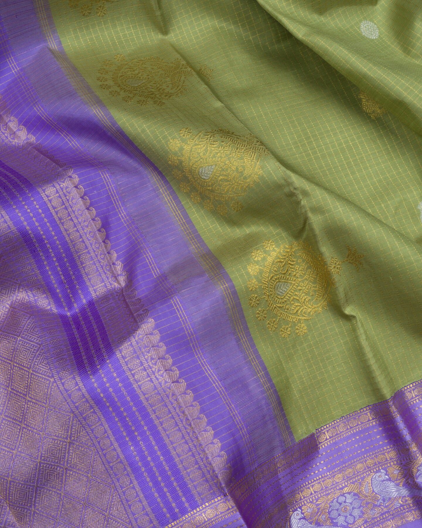 Lavender Kattam Kanjivaram Silk Saree – The Saffron House