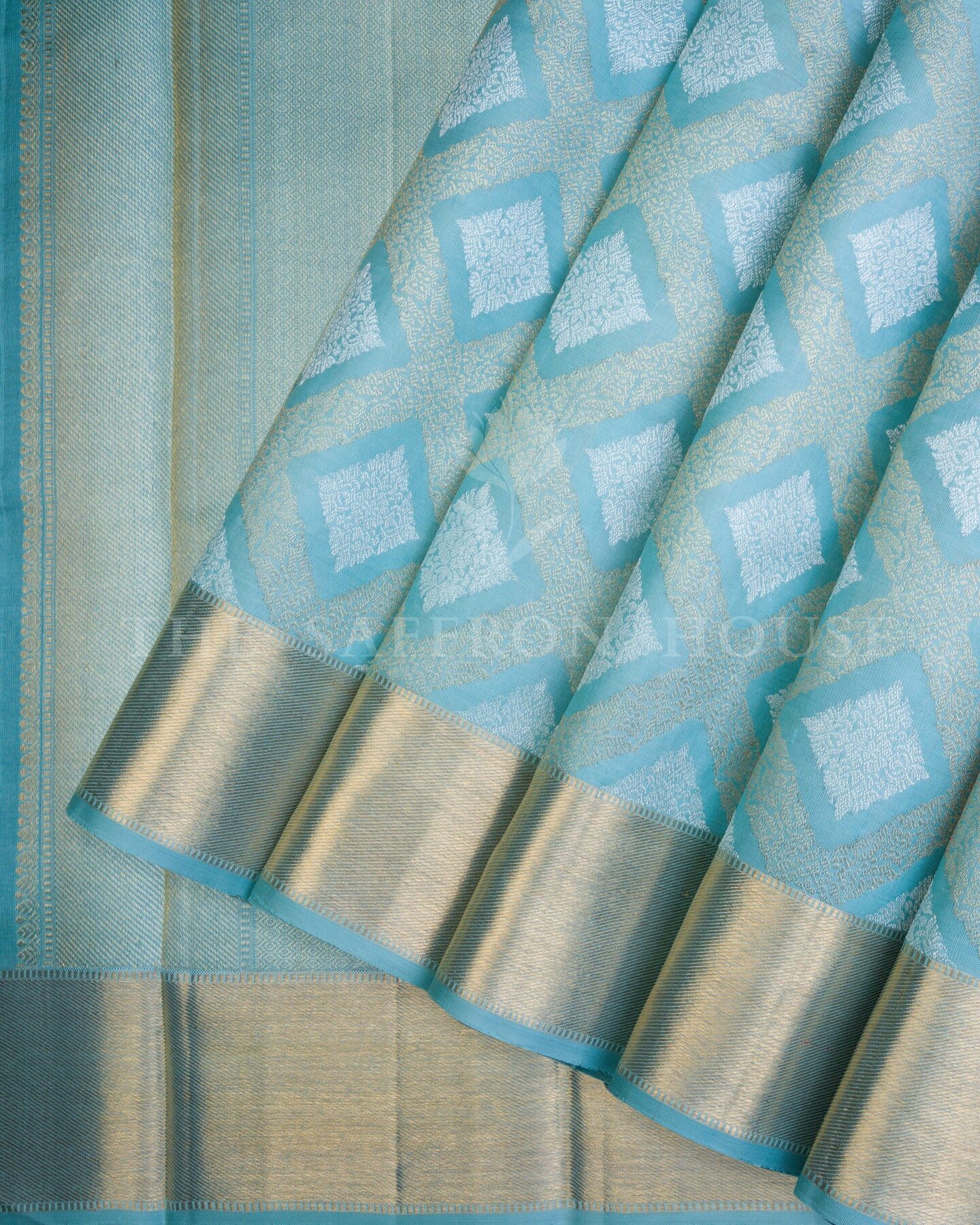 Powder Blue Kora Kanjivaram Silk Saree