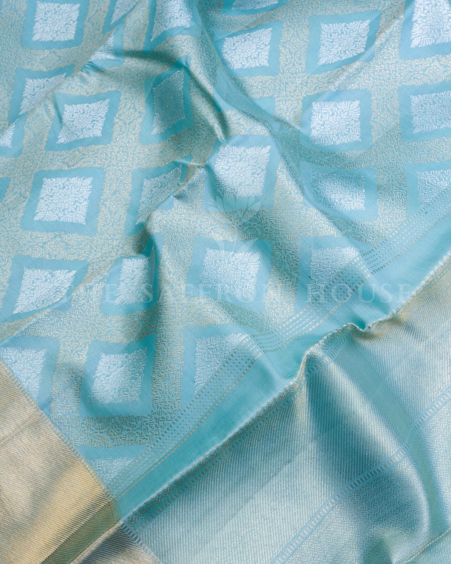 Powder Blue Kora Kanjivaram Silk Saree – The Saffron House