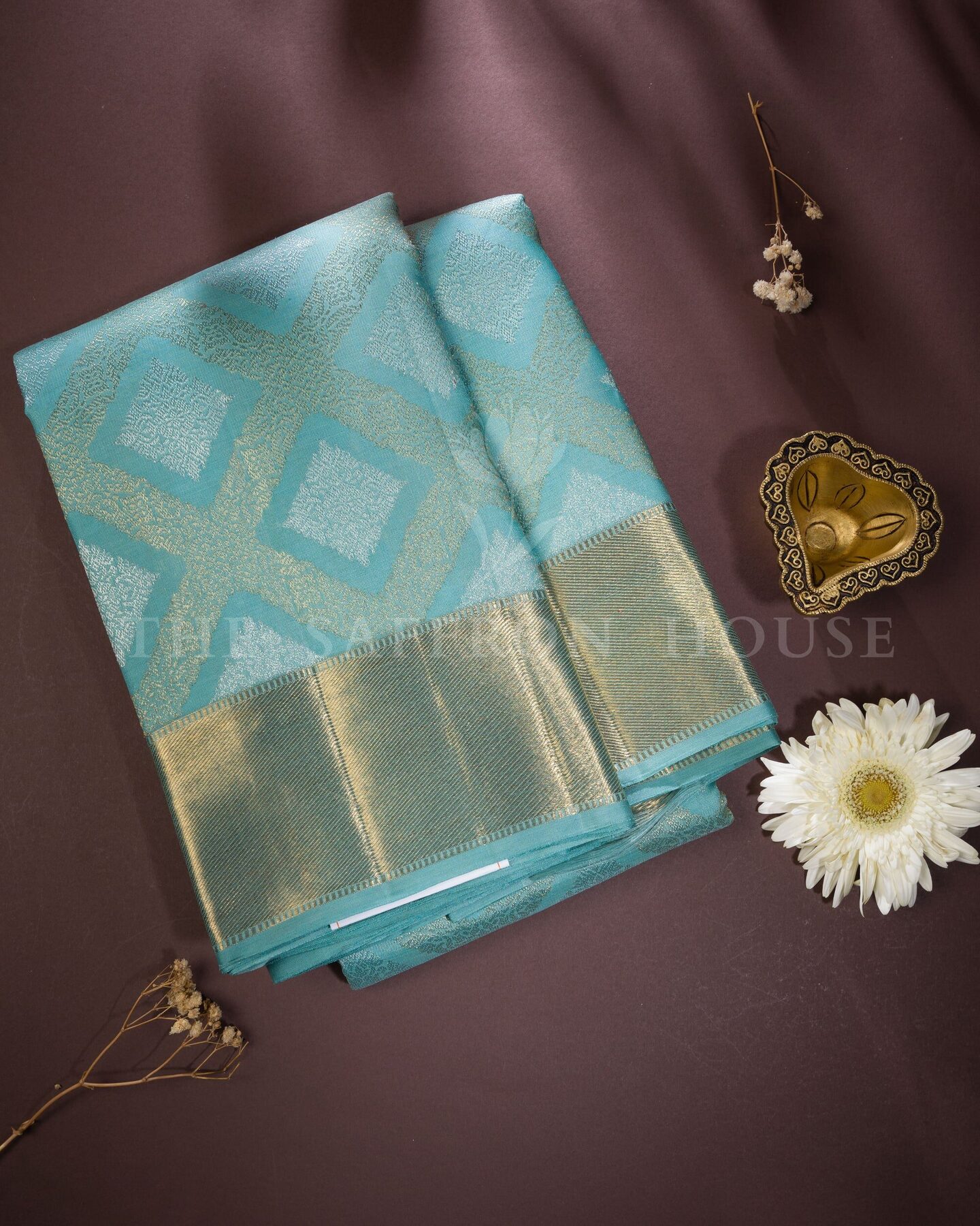 Powder Blue Kora Kanjivaram Silk Saree – The Saffron House
