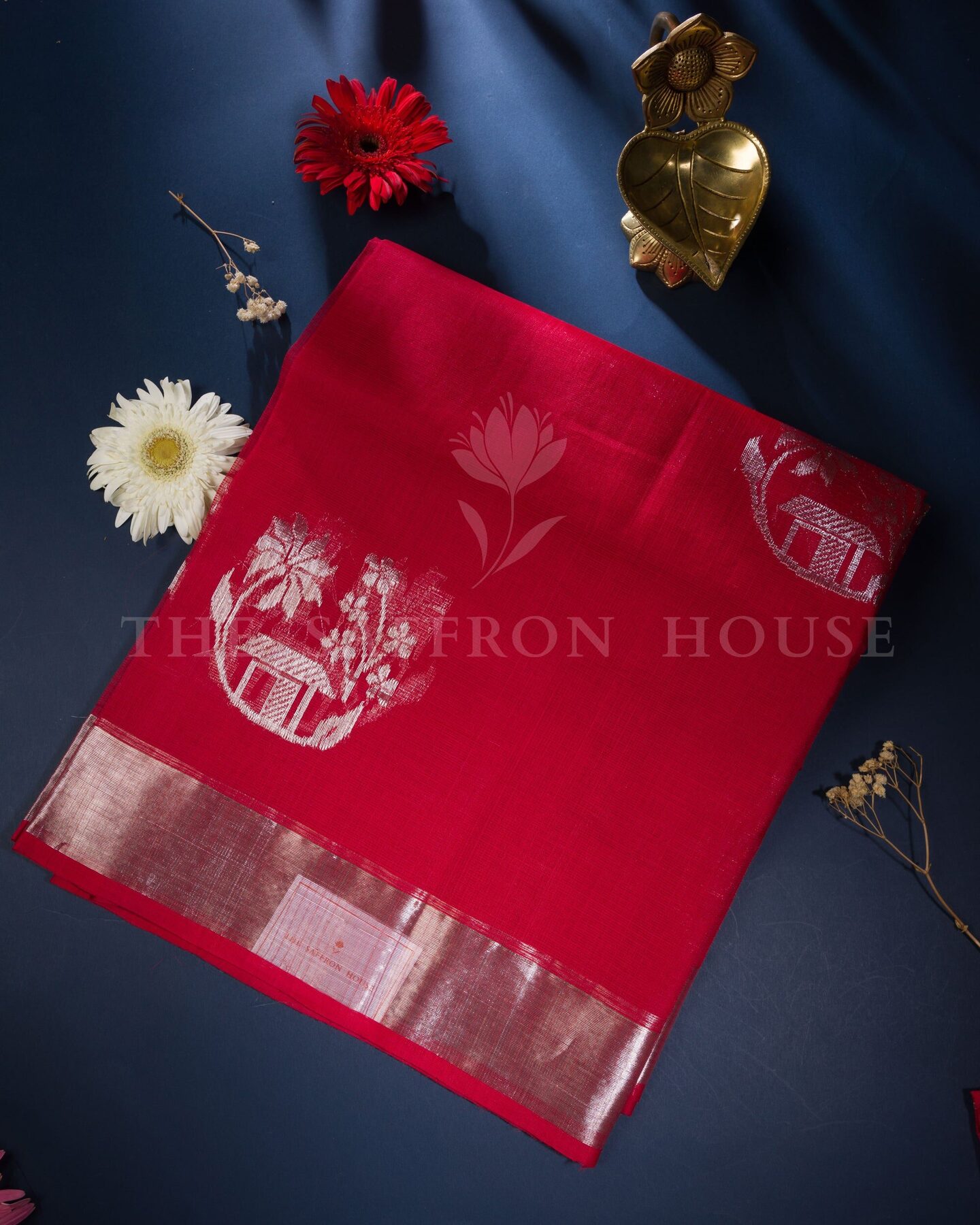 Vermilion Red Eri Silk Saree – The Saffron House