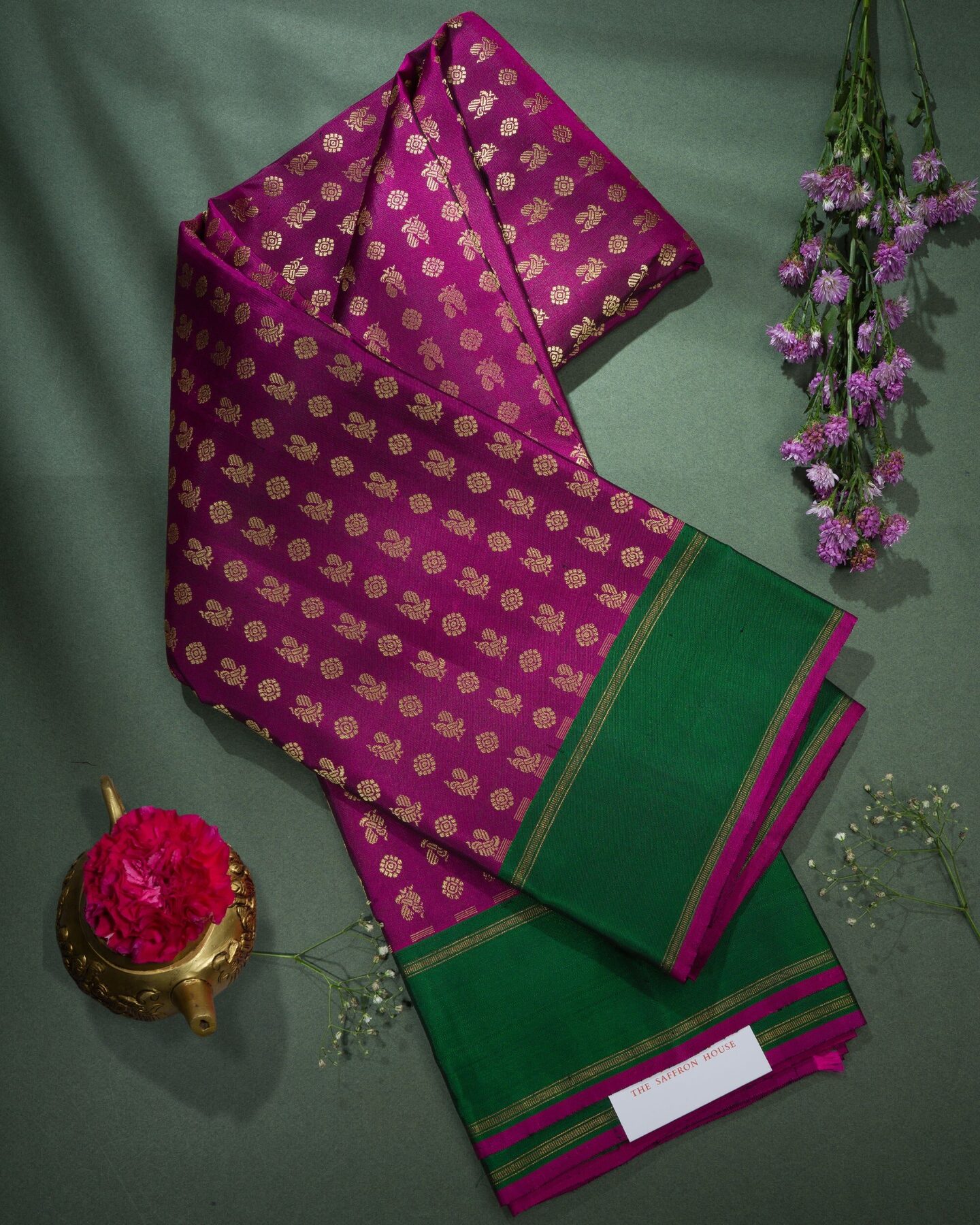 Purple And Bottle Green Korvai Kanjivaram Silk Saree – The Saffron House