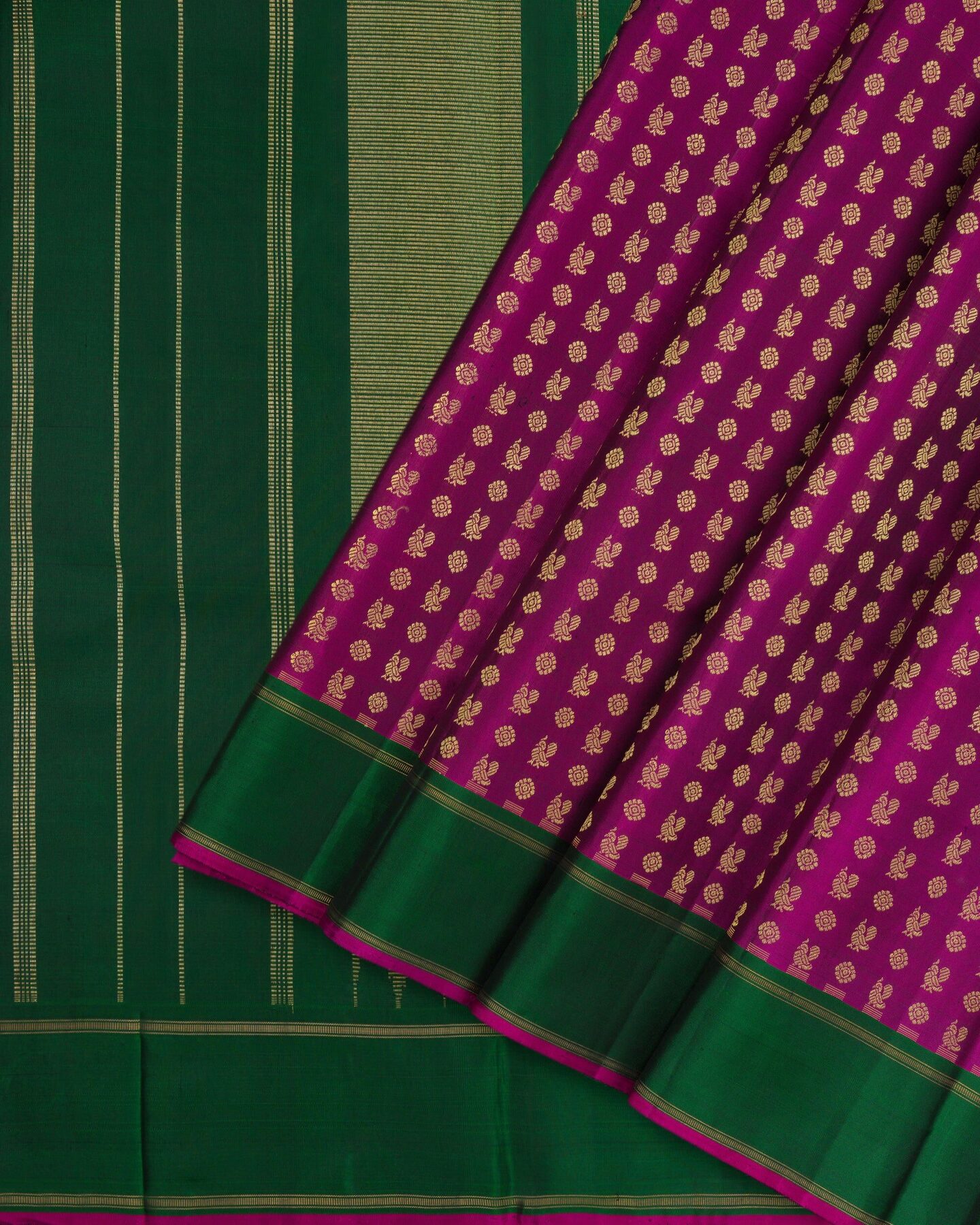 Purple And Bottle Green Korvai Kanjivaram Silk Saree – The Saffron House