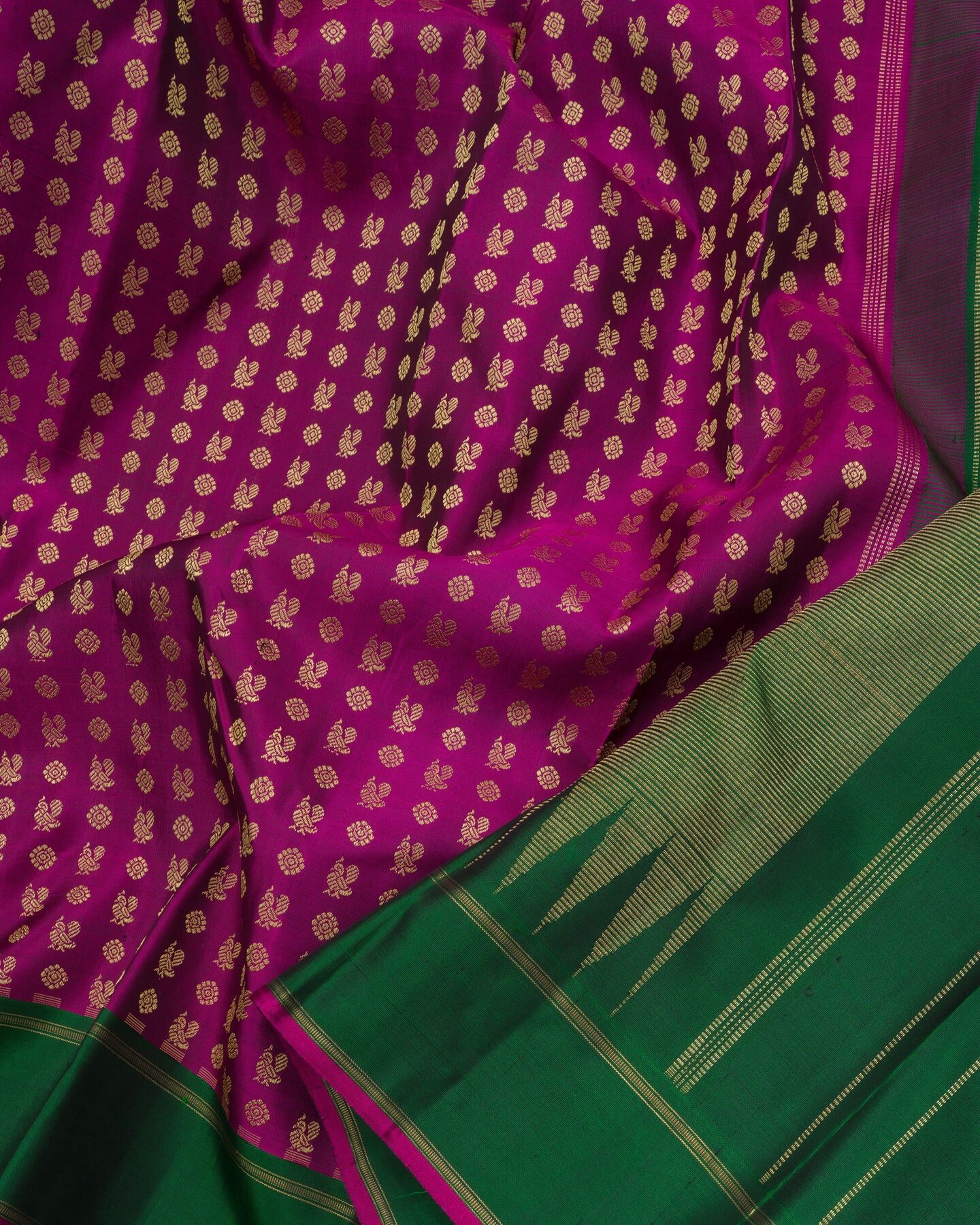 Purple And Bottle Green Korvai Kanjivaram Silk Saree – The Saffron House