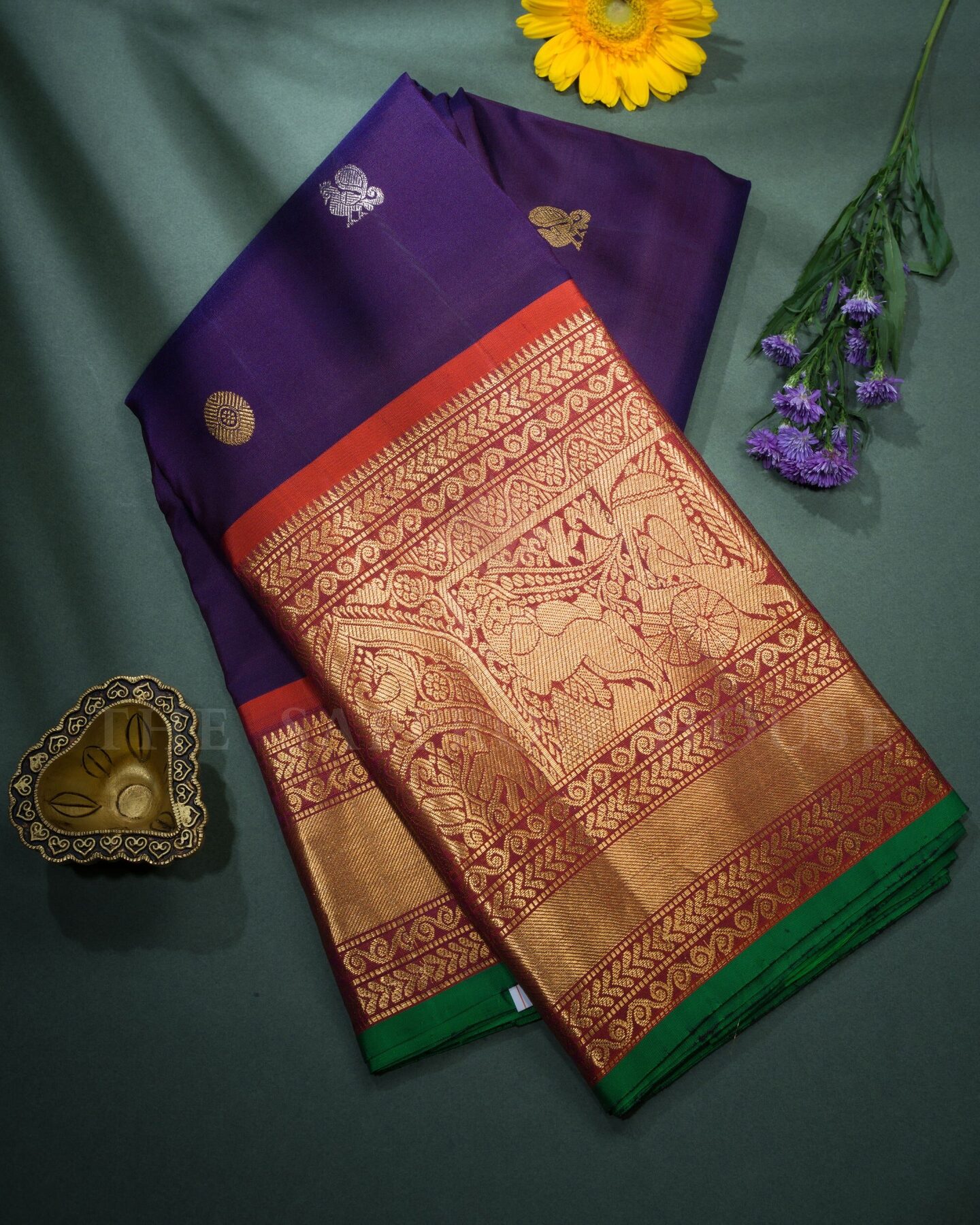 Purple And Rust Orange Brocade Kanjivaram Silk Saree – The Saffron House