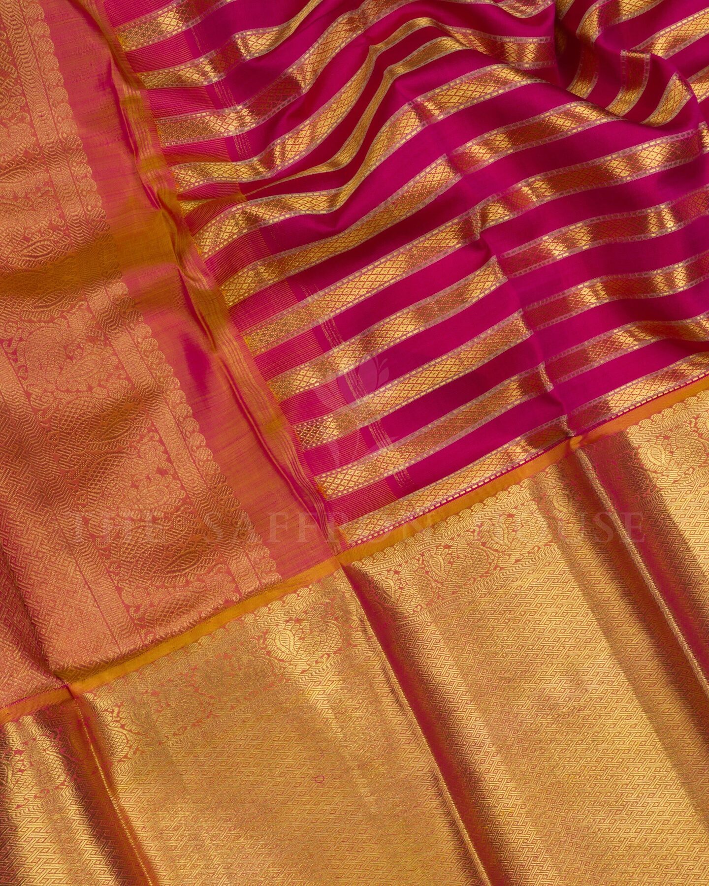 Rani Pink And Antique Gold Kattam Kanjivaram Silk Saree – The Saffron House