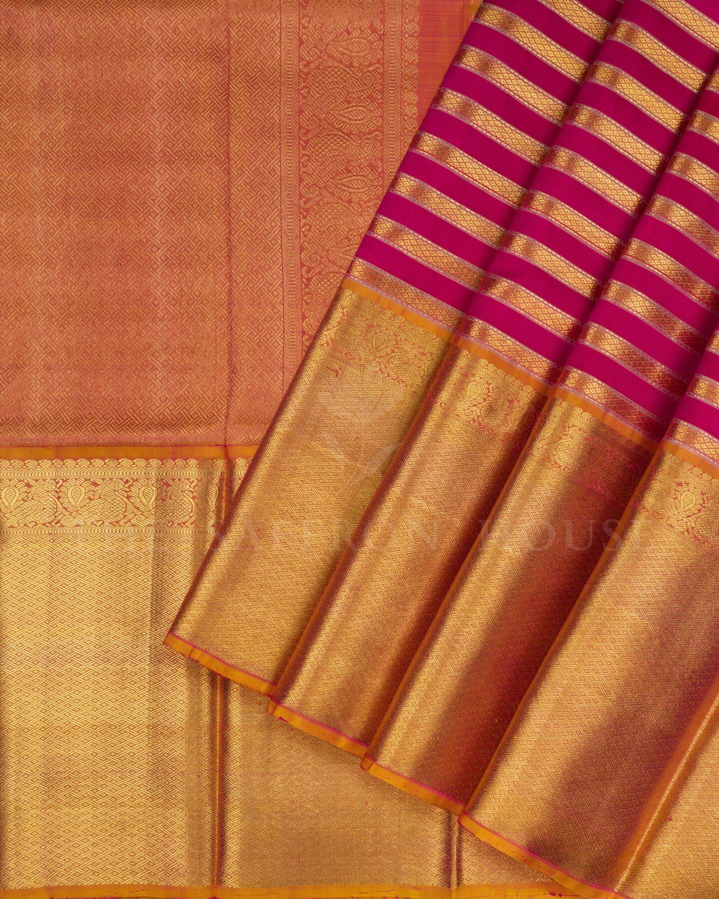 Rani Pink And Antique Gold Kattam Kanjivaram Silk Saree – The Saffron House