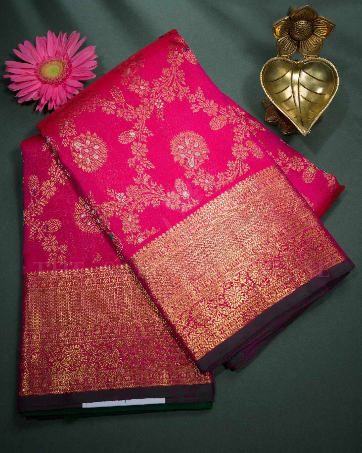 Rani Pink And Bottle Green Brocade Kanjivaram Silk Saree – The Saffron House