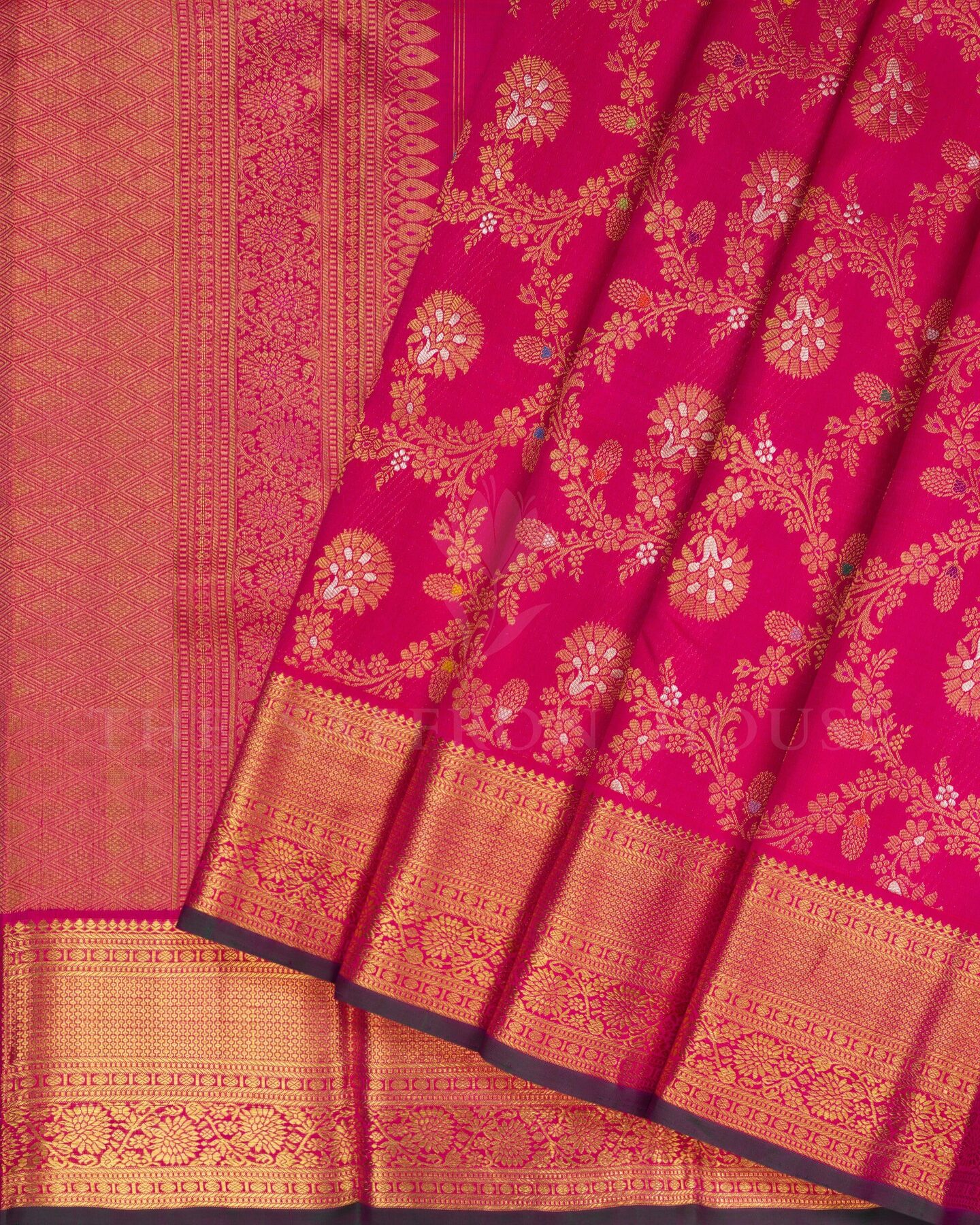 Rani Pink And Bottle Green Brocade Kanjivaram Silk Saree – The Saffron House