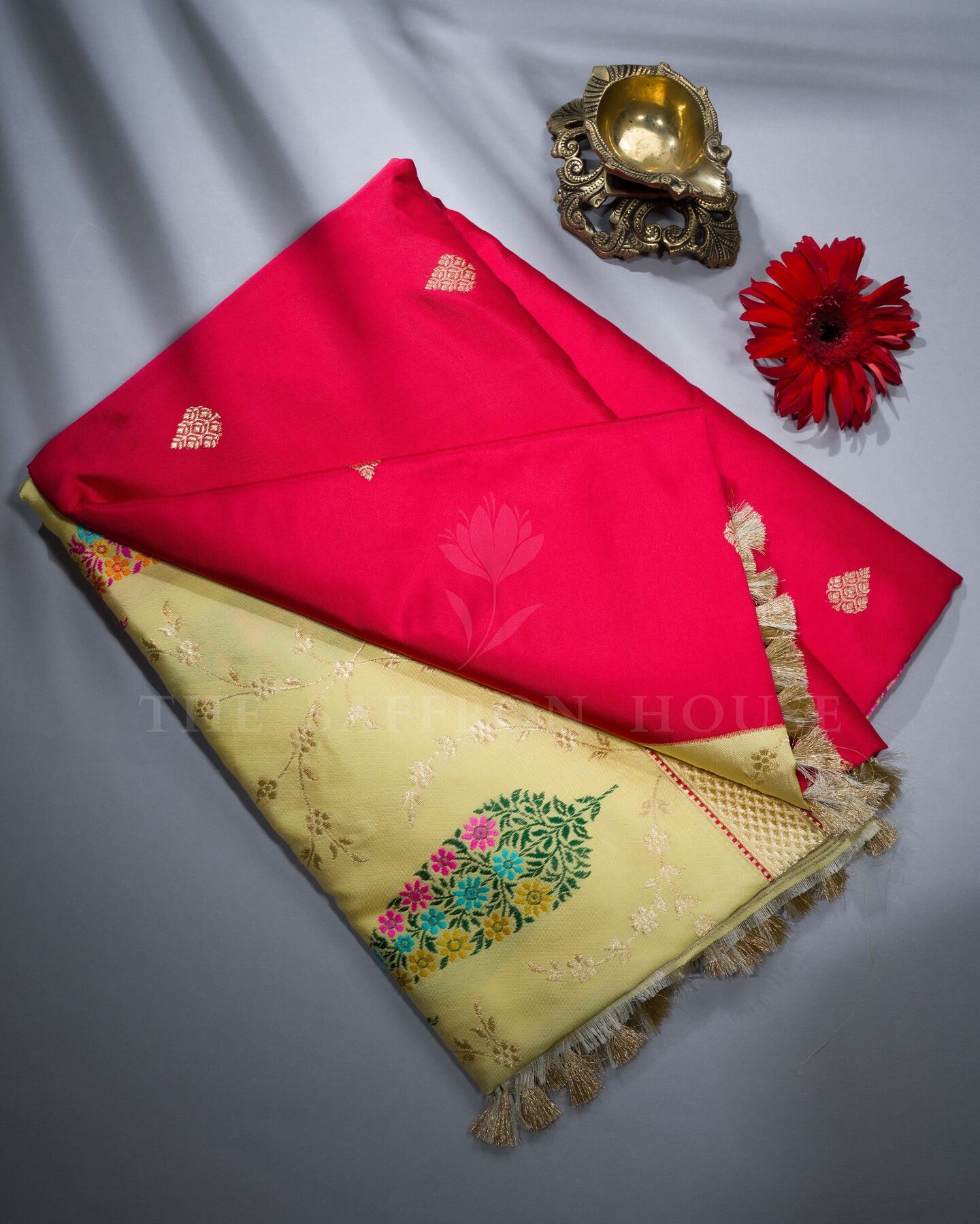 Red Banarasi Silk Saree – The Saffron House
