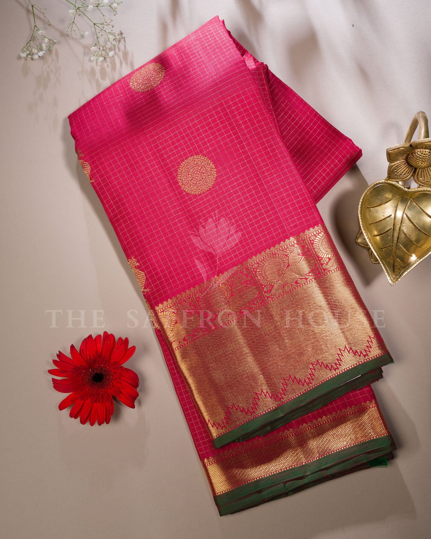 Red Kattam Kanjivaram Silk Saree – The Saffron House
