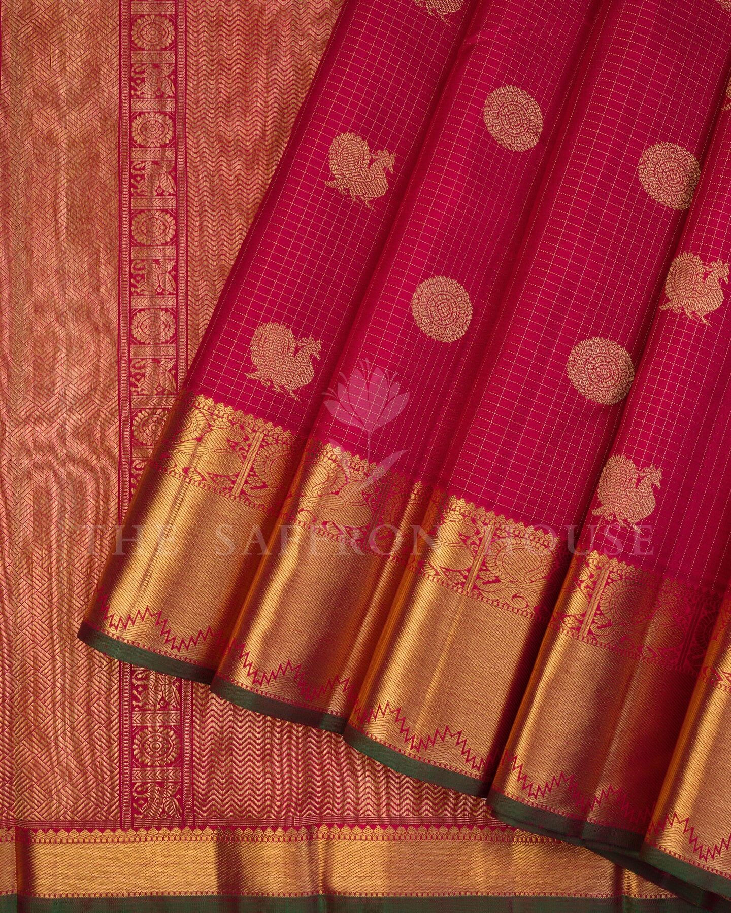 Red Kattam Kanjivaram Silk Saree – The Saffron House