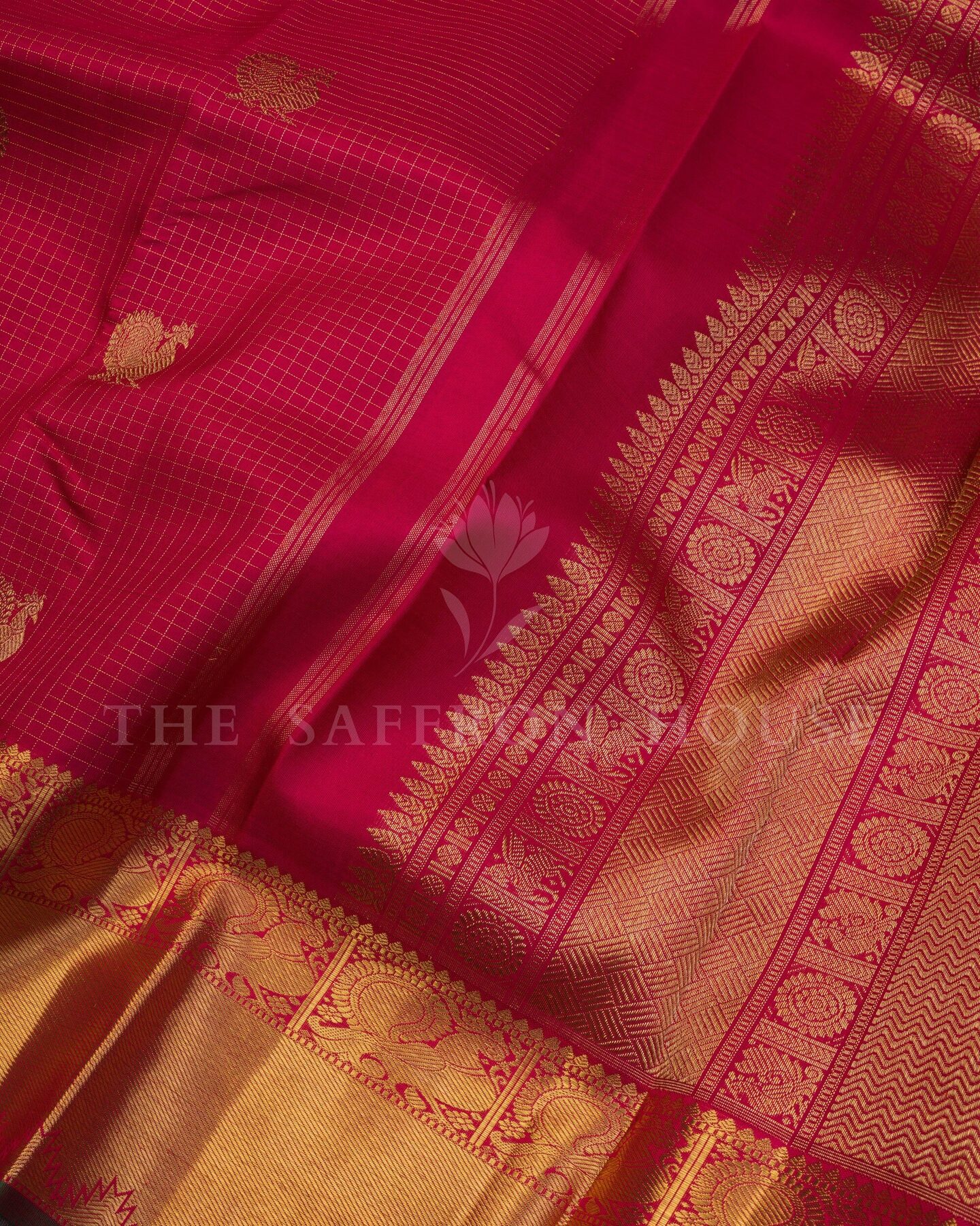 Red Kattam Kanjivaram Silk Saree – The Saffron House