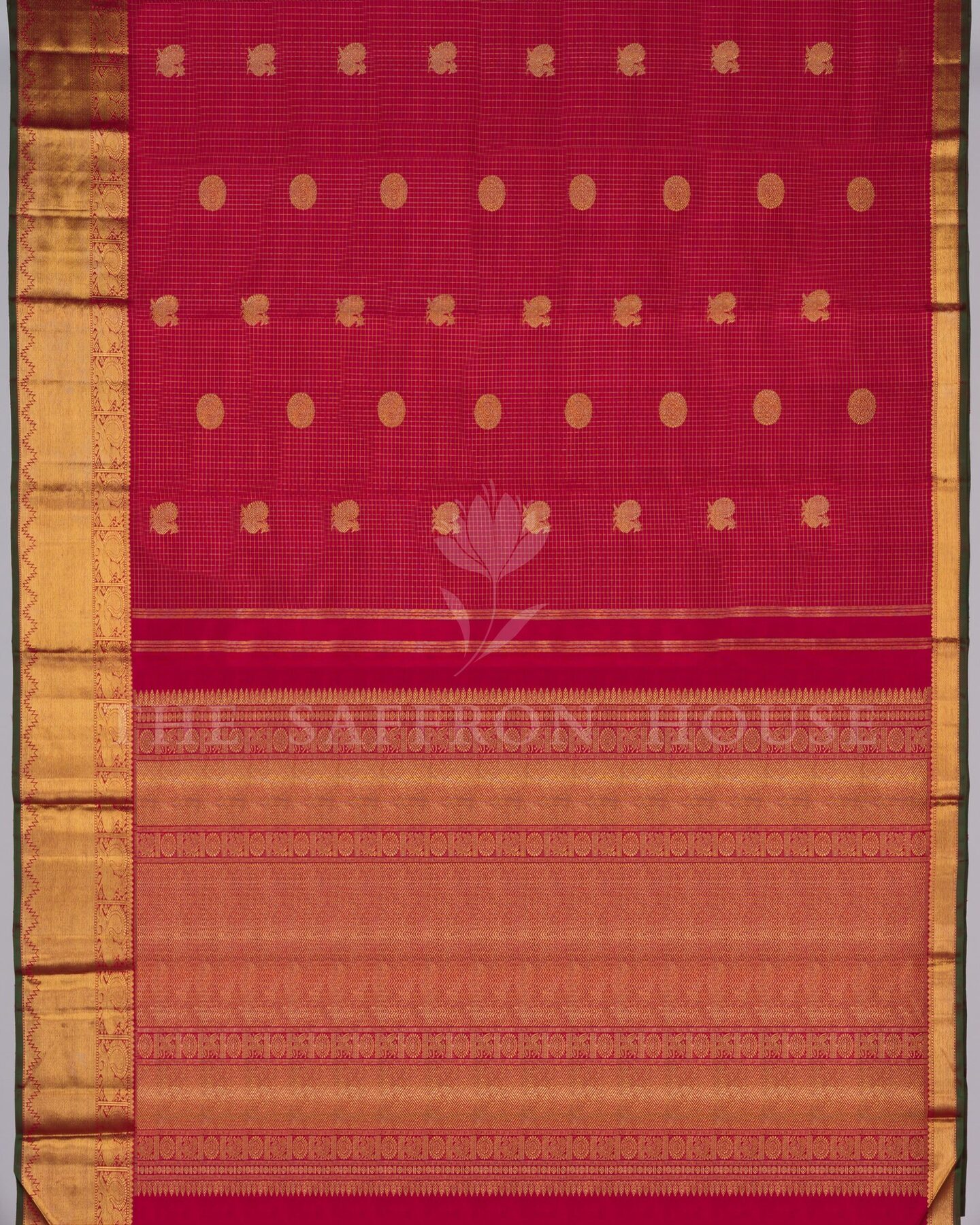 Red Kattam Kanjivaram Silk Saree – The Saffron House