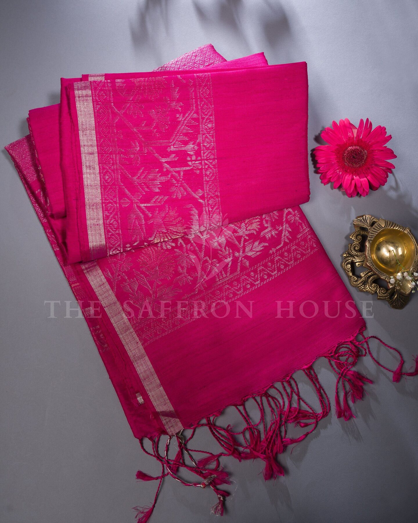 Rani Pink And Pink Tussar Silk Saree – The Saffron House