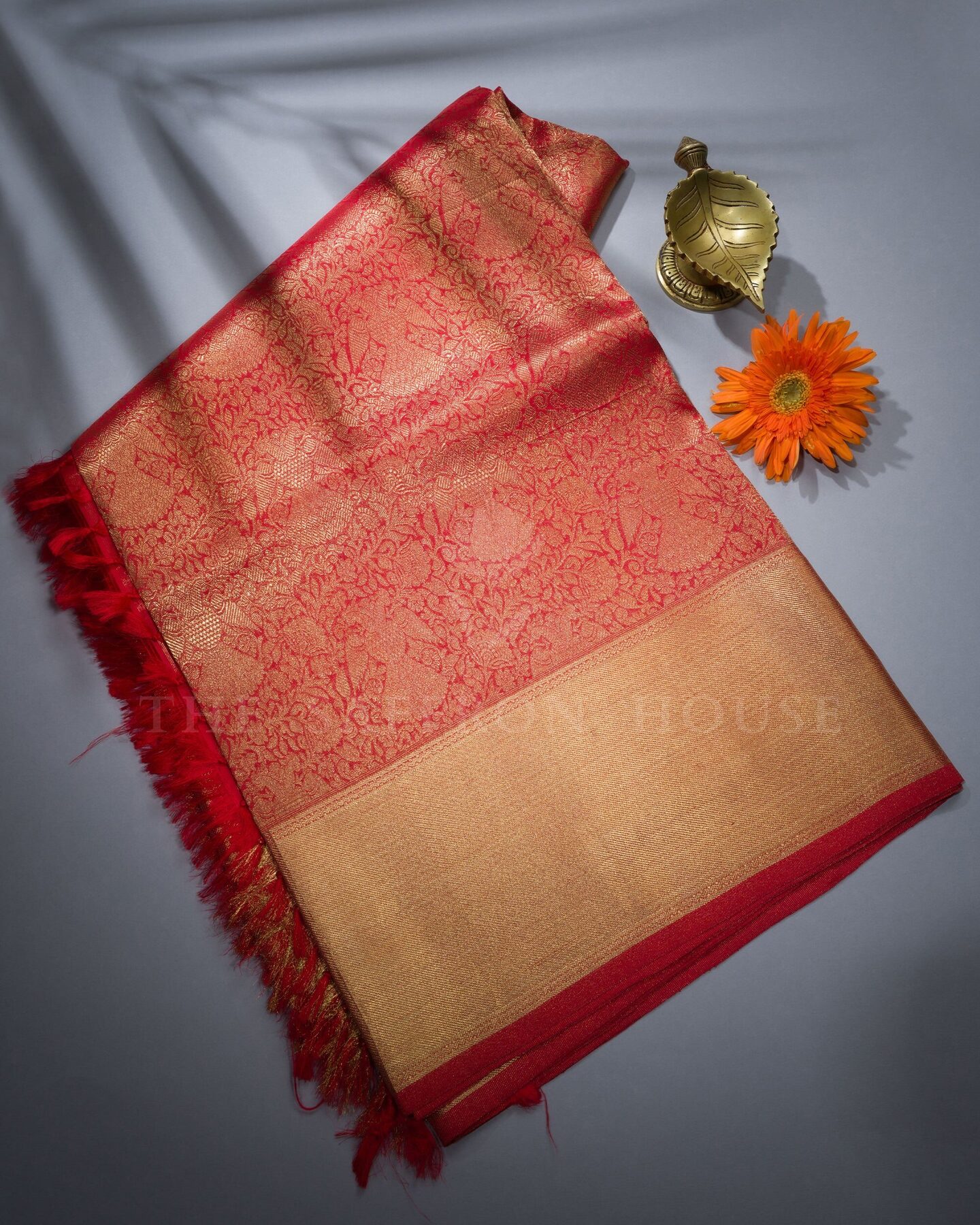 Red Brocade Kanjivaram Silk Saree – The Saffron House