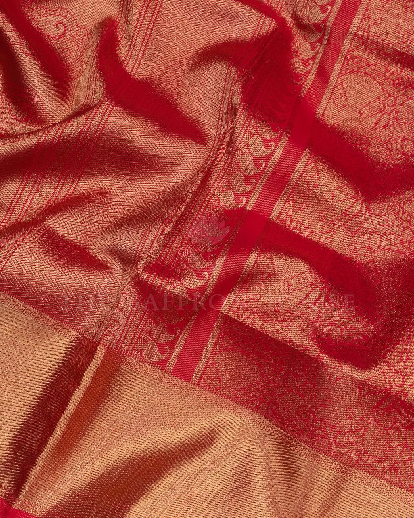 Red Brocade Kanjivaram Silk Saree – The Saffron House