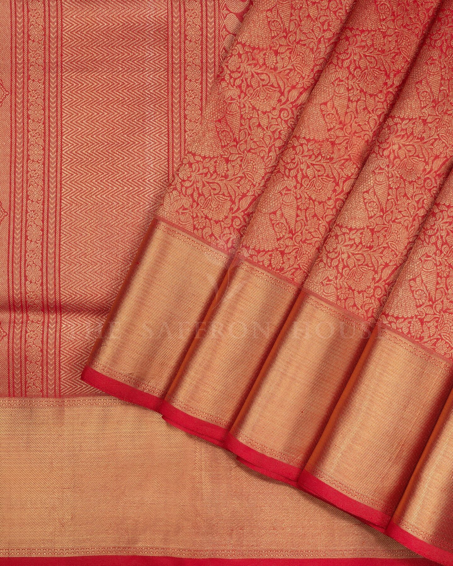 Red Brocade Kanjivaram Silk Saree – The Saffron House