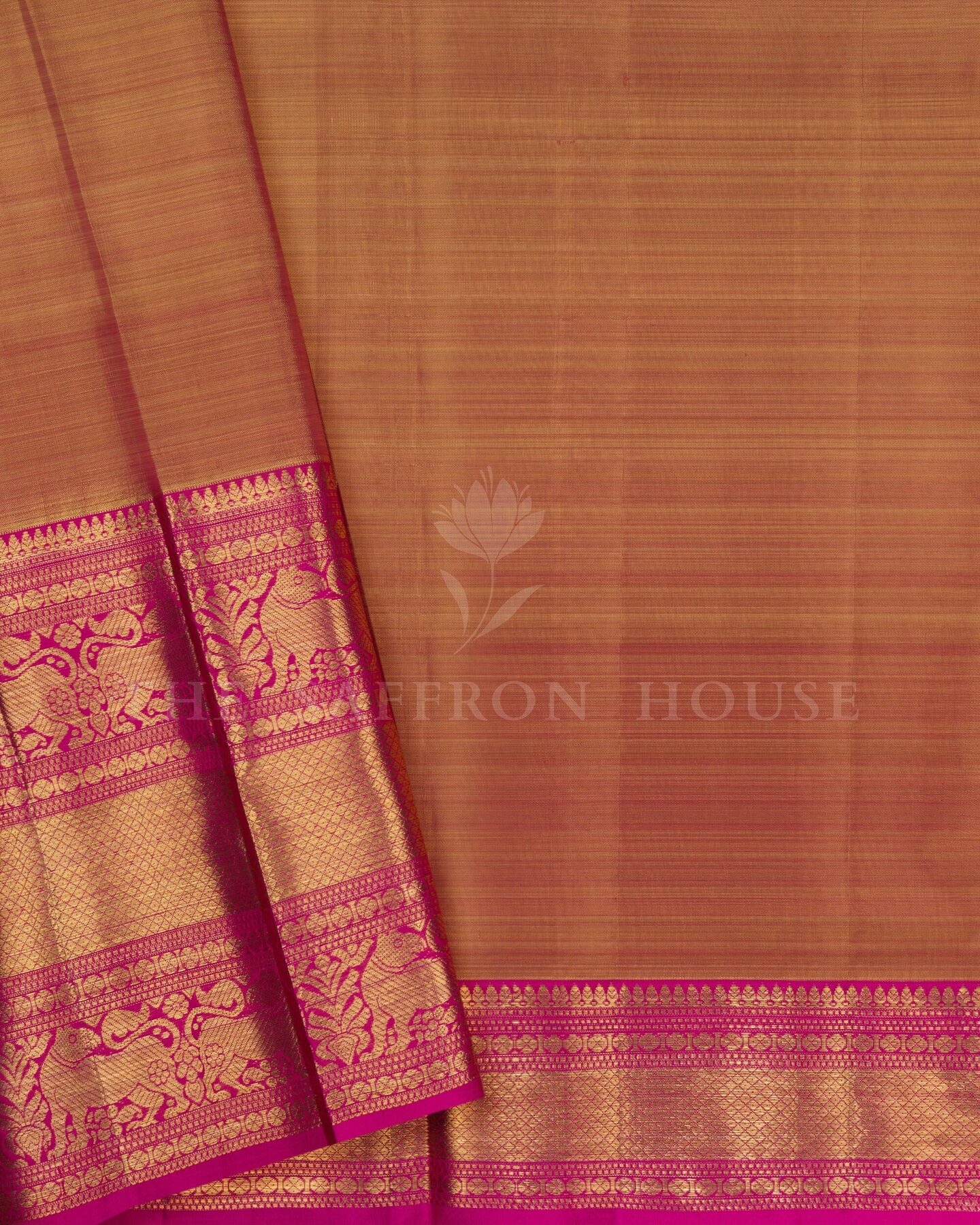 Rose Gold And Rani Pink Bridal Tissue Kanjivaram Silk Saree – The Saffron House