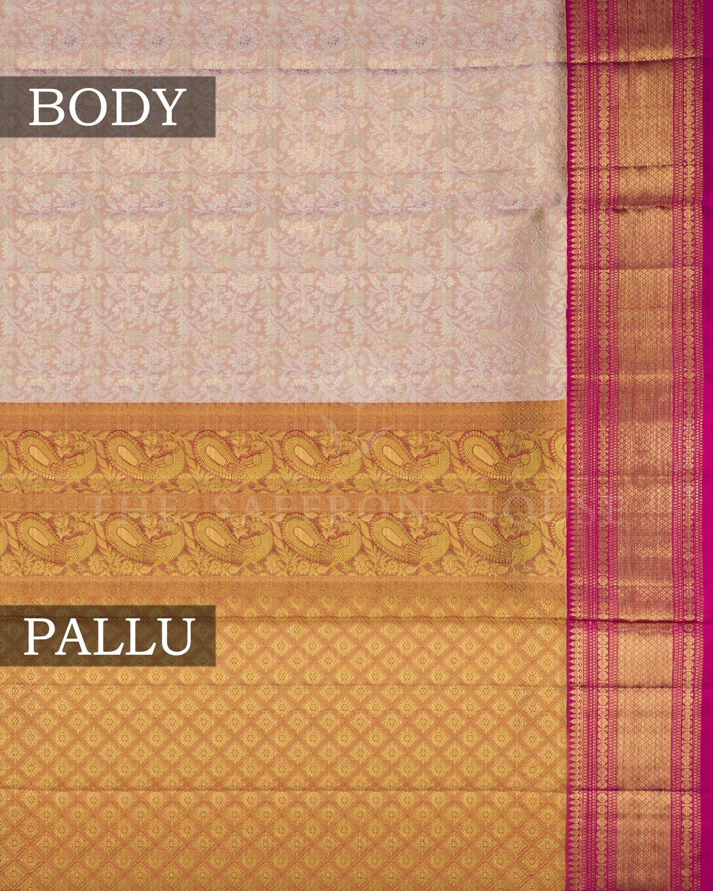 Rose Gold And Rani Pink Bridal Tissue Kanjivaram Silk Saree – The Saffron House