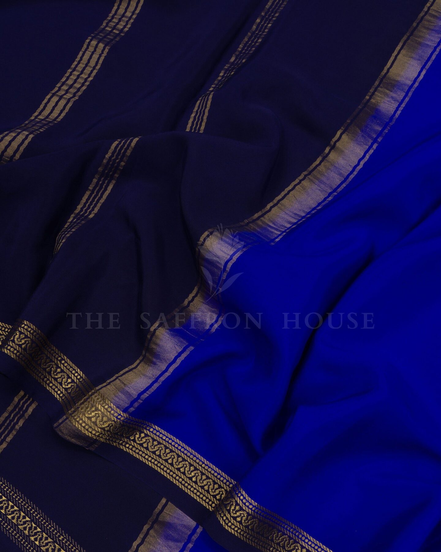 Royal Blue And Midnight Blue Pure Zari Mysore Silk Saree – The Saffron House