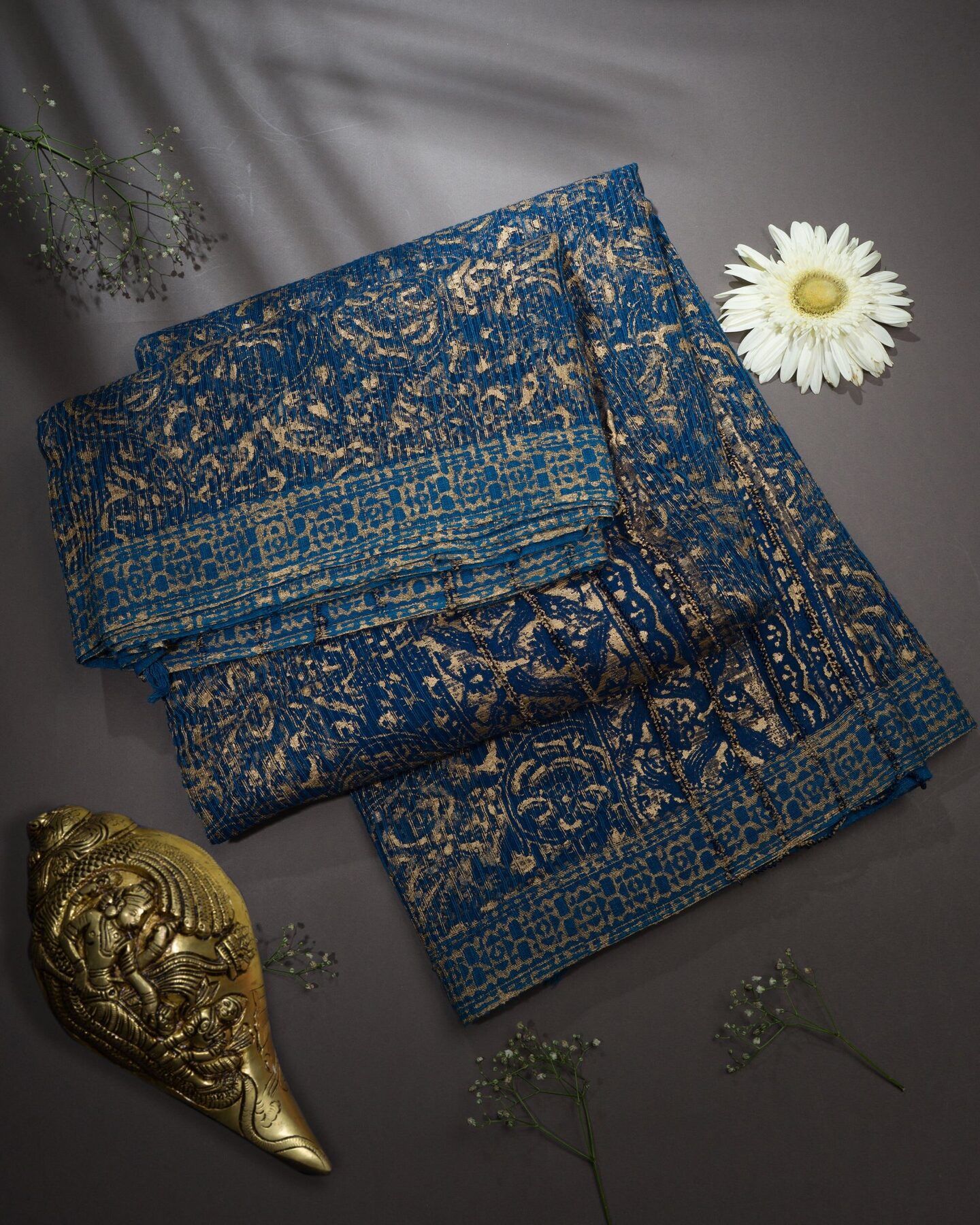Royal Blue Tussar Organza Saree – The Saffron House