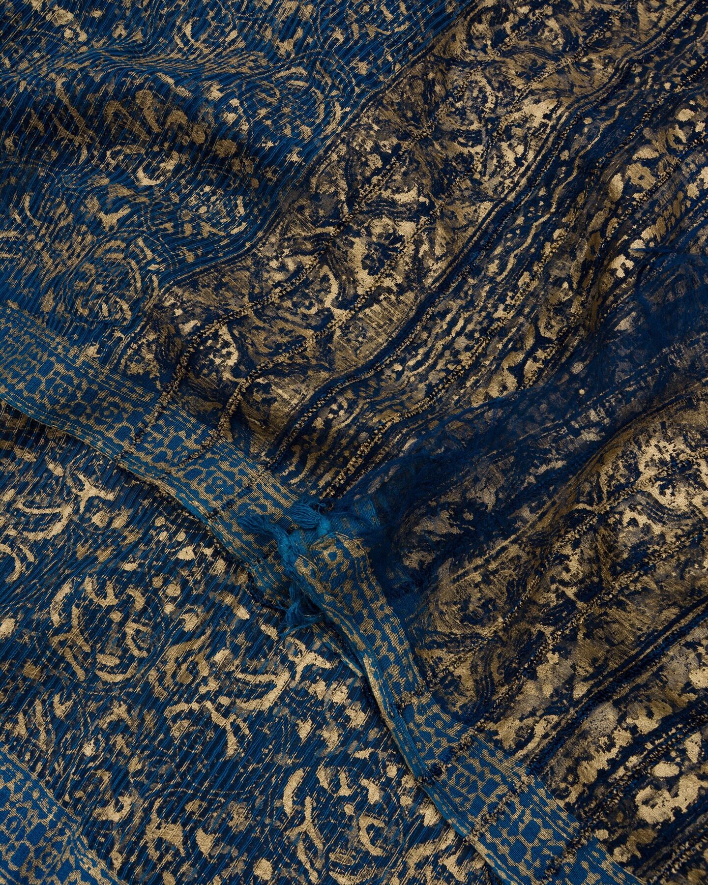 Royal Blue Tussar Organza Saree – The Saffron House