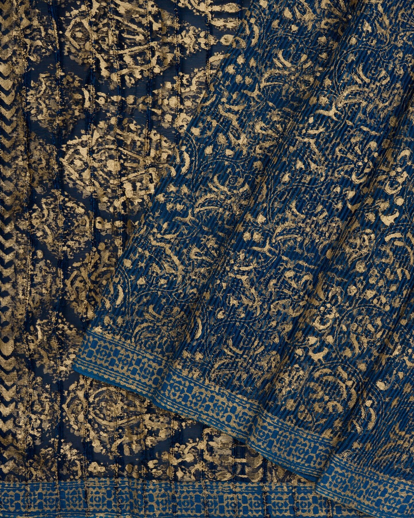 Royal Blue Tussar Organza Saree – The Saffron House