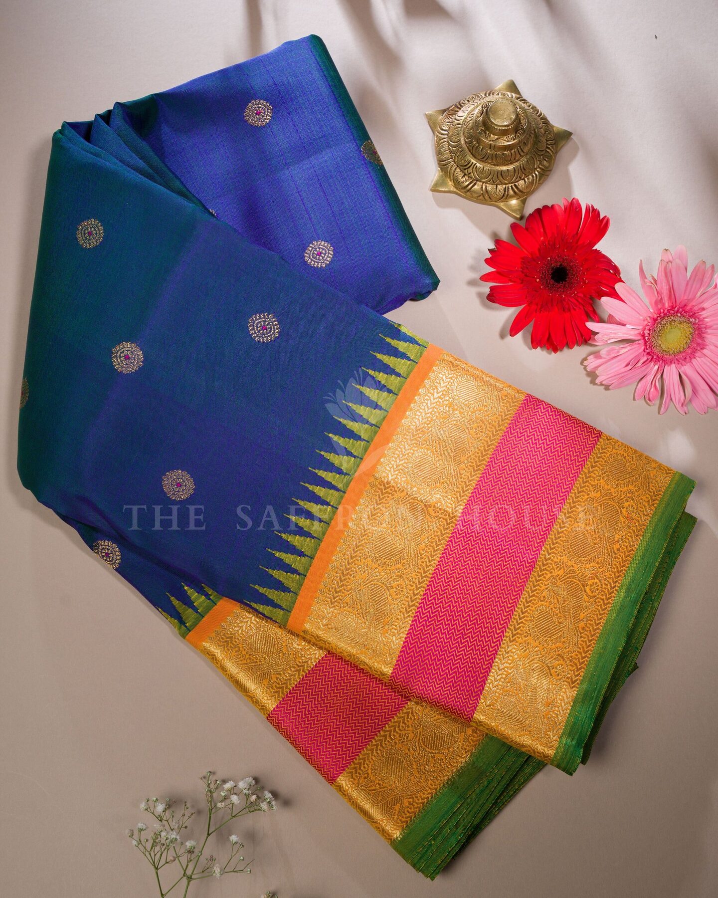 Royal Blue And Pink Korvai Kanjivaram Silk Saree – The Saffron House