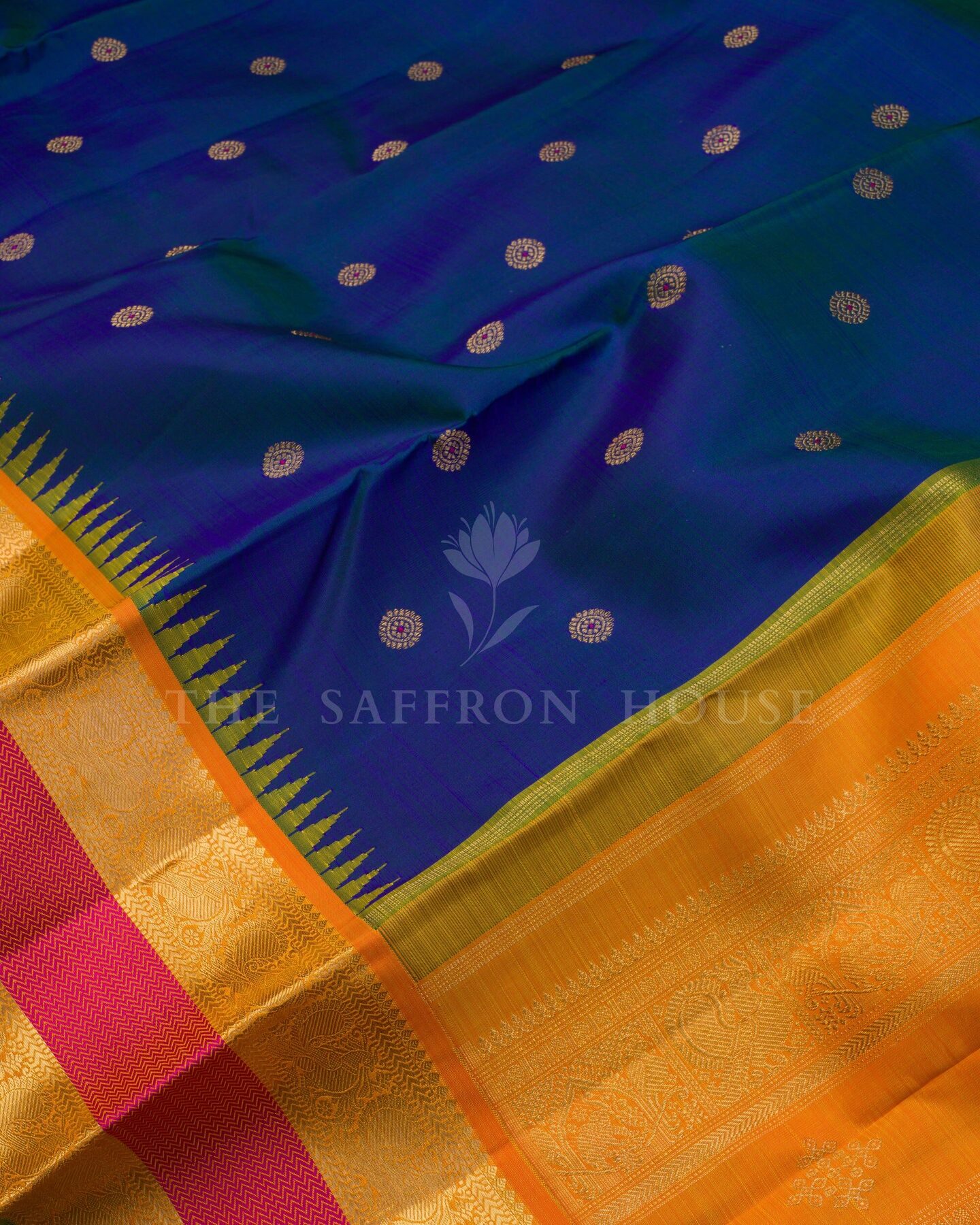 Royal Blue And Pink Korvai Kanjivaram Silk Saree – The Saffron House