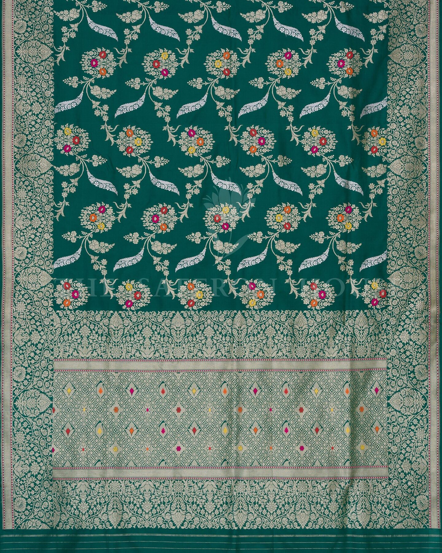 Bottle Green Katan Banarasi Silk Saree – The Saffron House