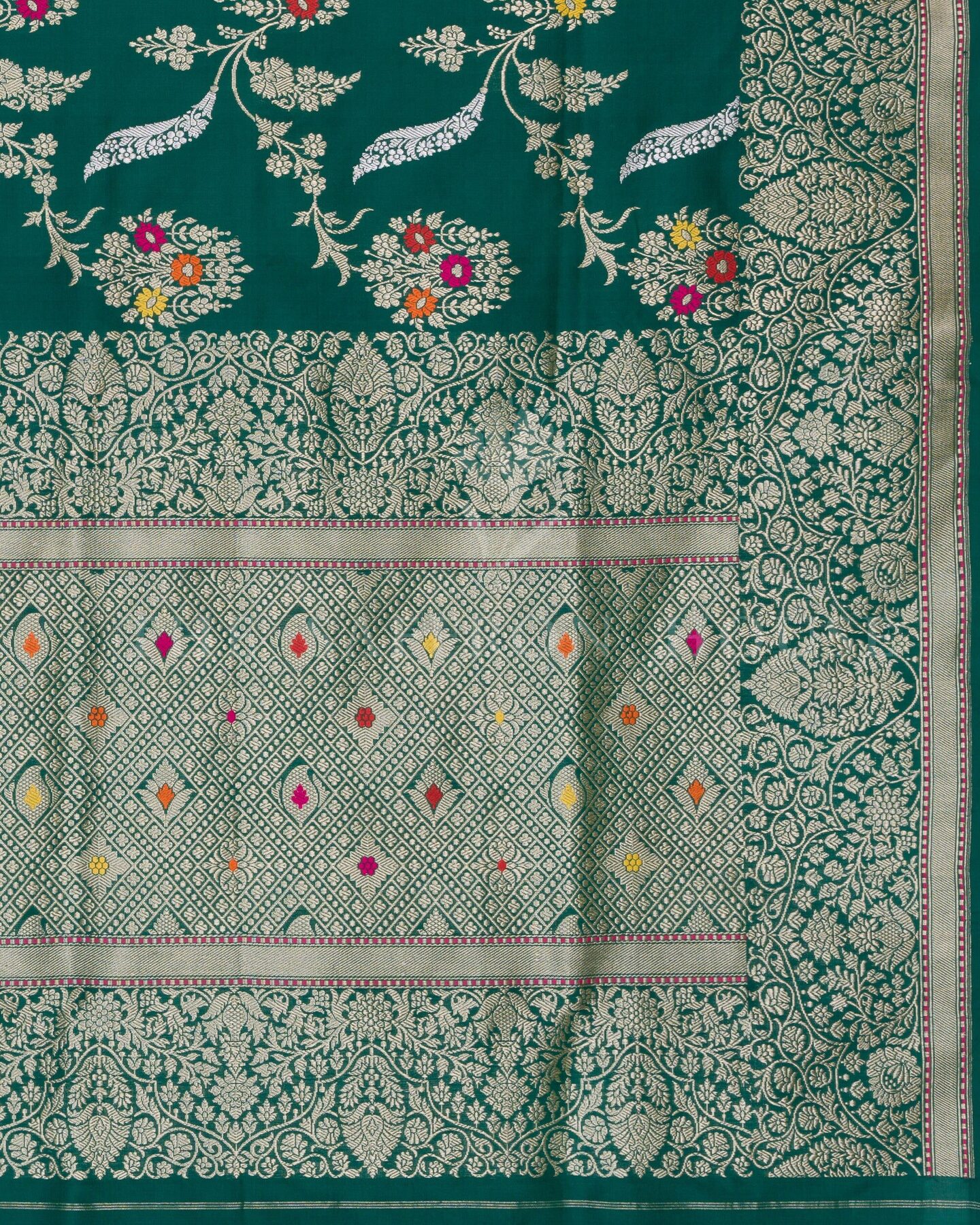 Bottle Green Katan Banarasi Silk Saree – The Saffron House