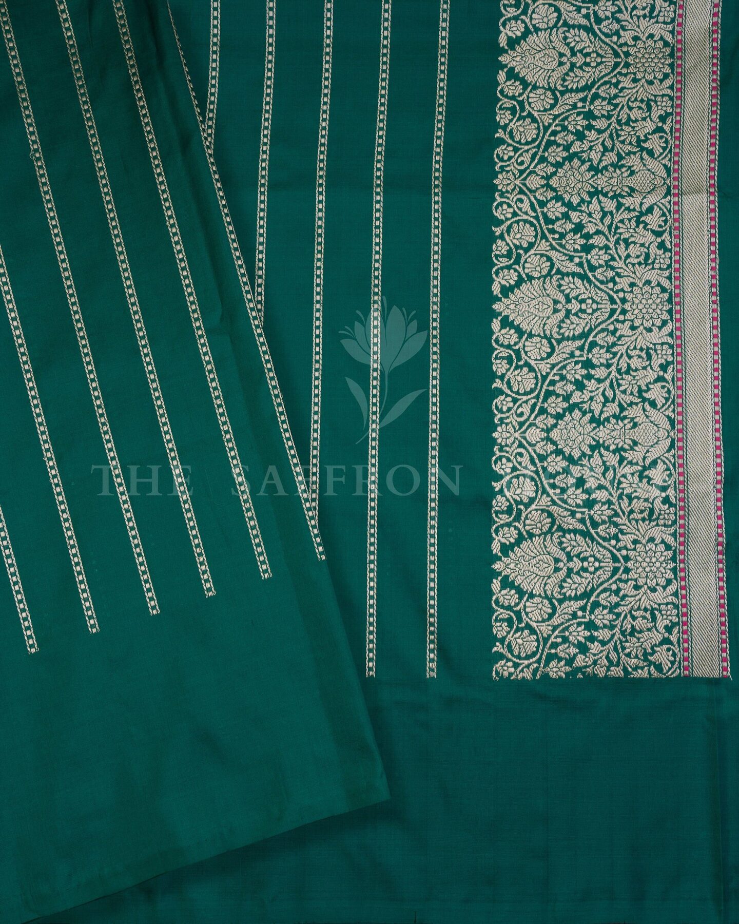 Bottle Green Katan Banarasi Silk Saree – The Saffron House