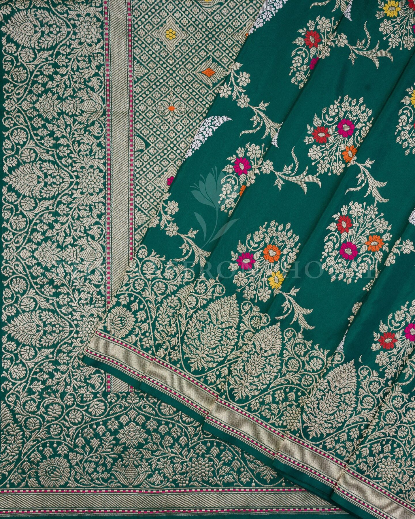 Bottle Green Katan Banarasi Silk Saree – The Saffron House