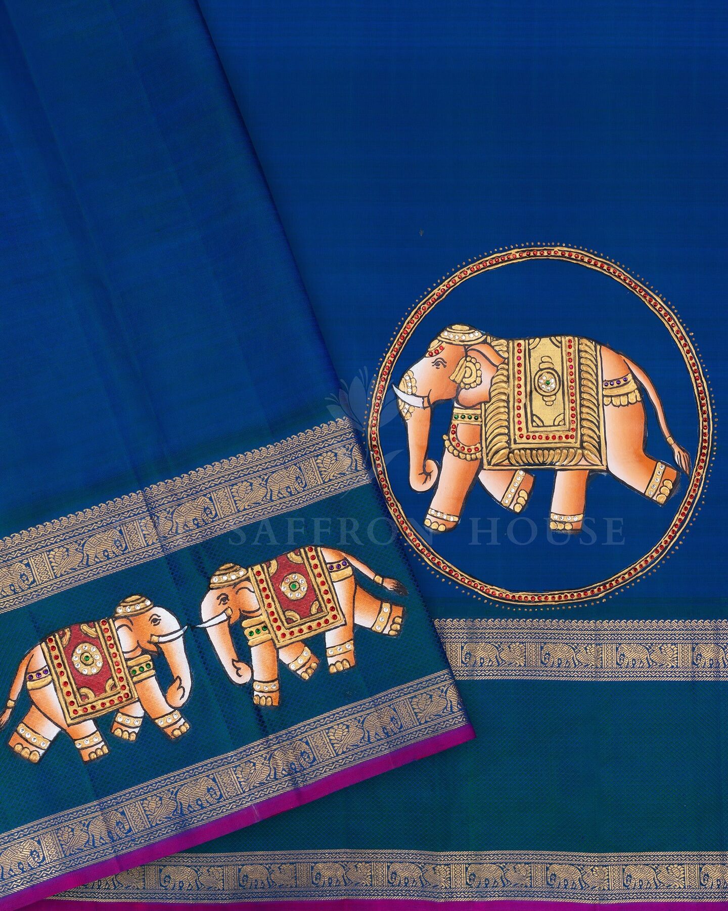 Rust Orange And Peacock Blue Korvai Kanjivaram Silk Saree – The Saffron House