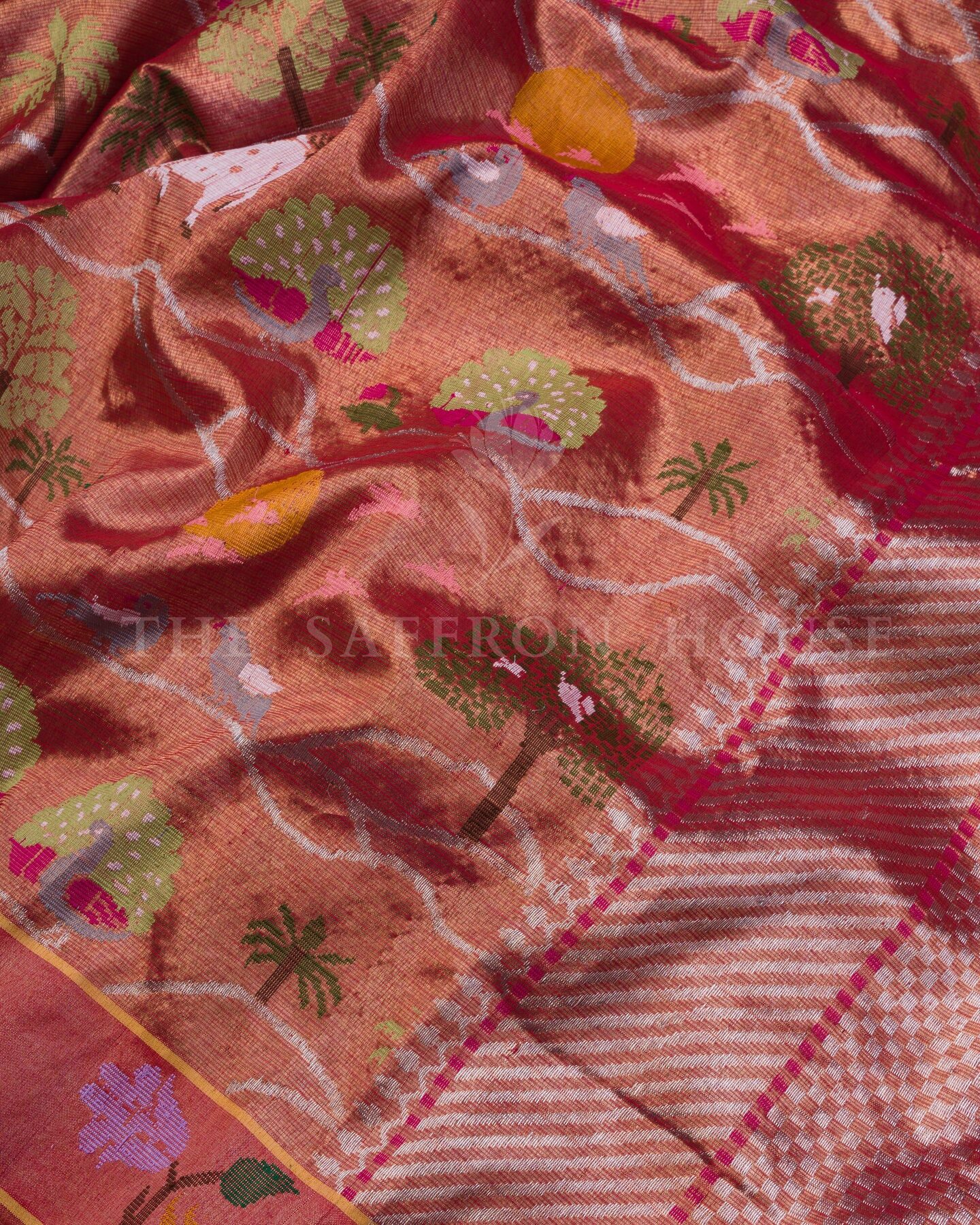 Rust Orange Pure Zari Kota Silk Saree – The Saffron House