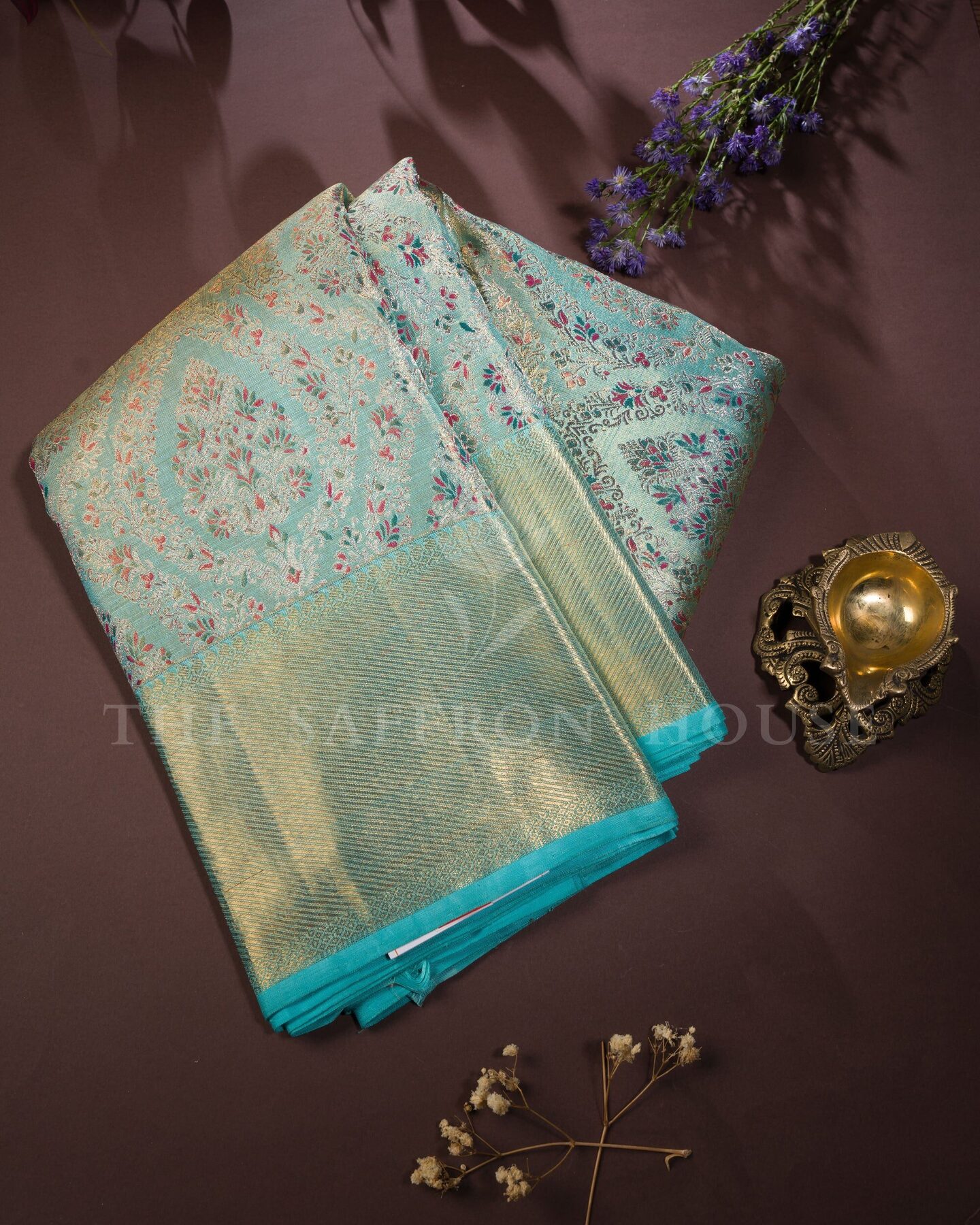 Sea Green And Blue Kanjivaram Silk Saree – The Saffron House