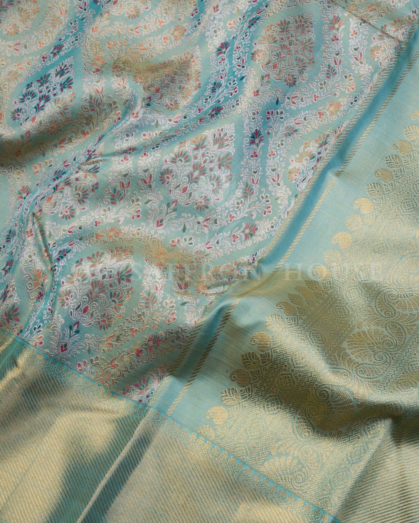 Sea Green And Blue Kanjivaram Silk Saree – The Saffron House