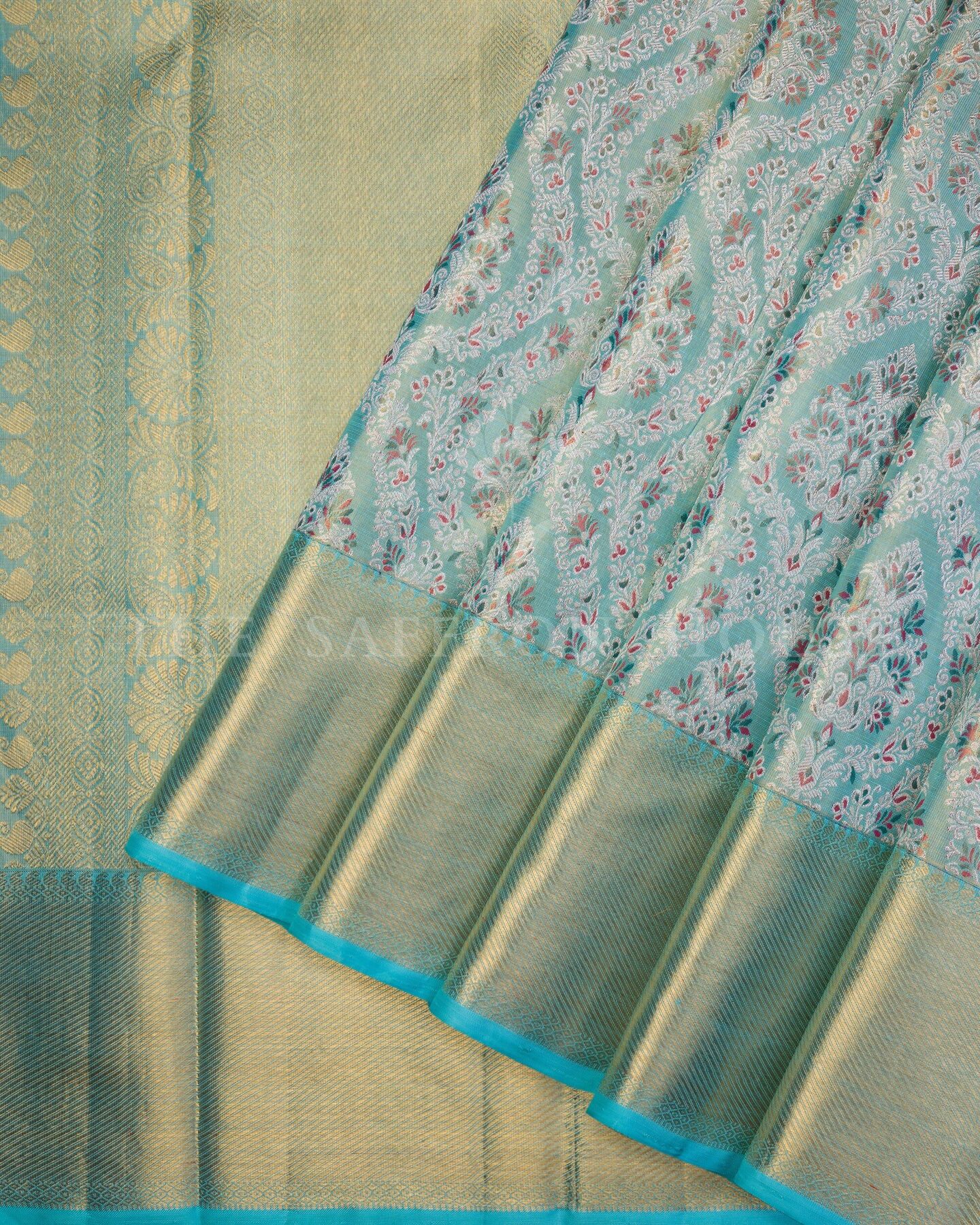 Sea Green And Blue Kanjivaram Silk Saree