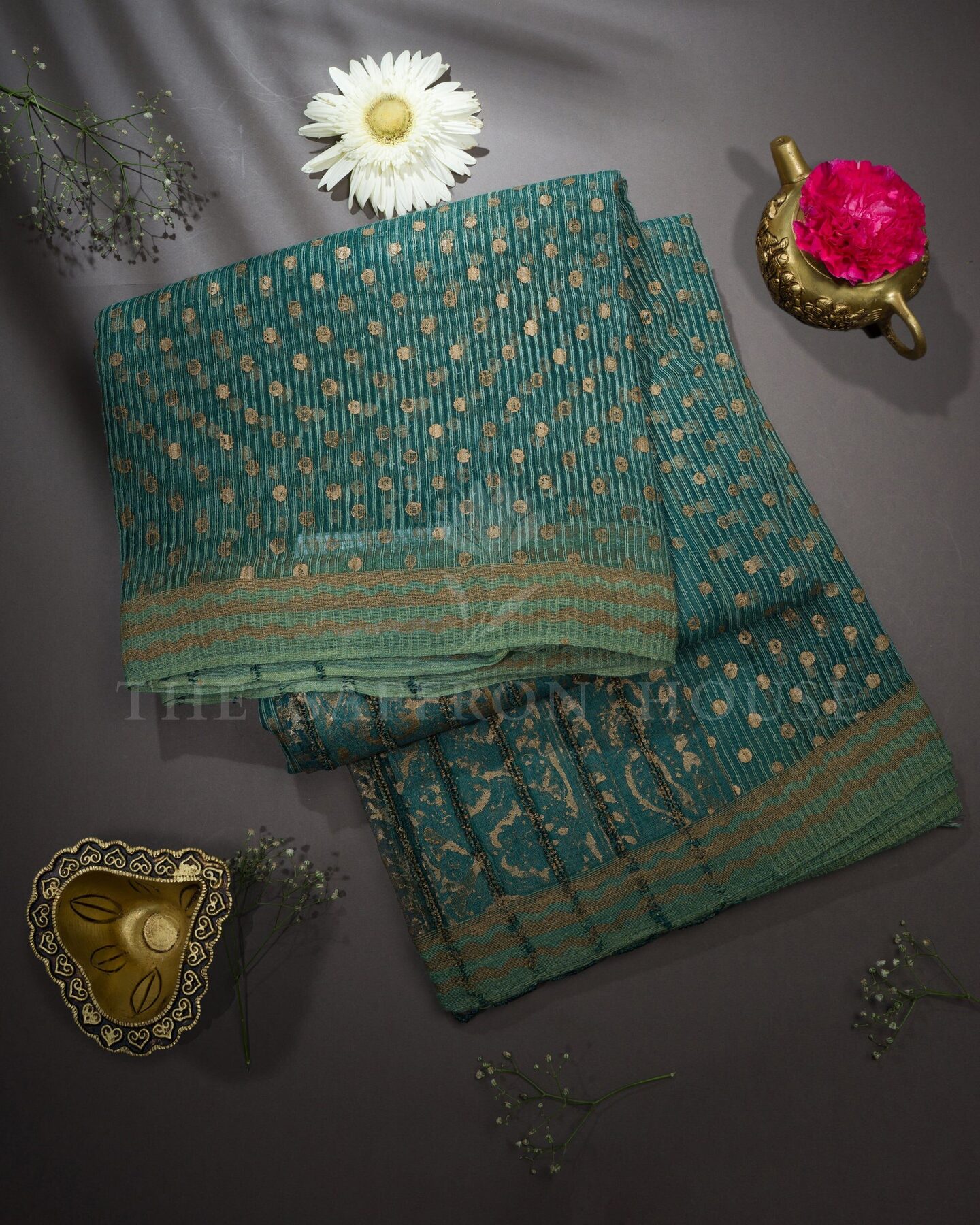 Sea Blue Tussar Organza Saree – The Saffron House