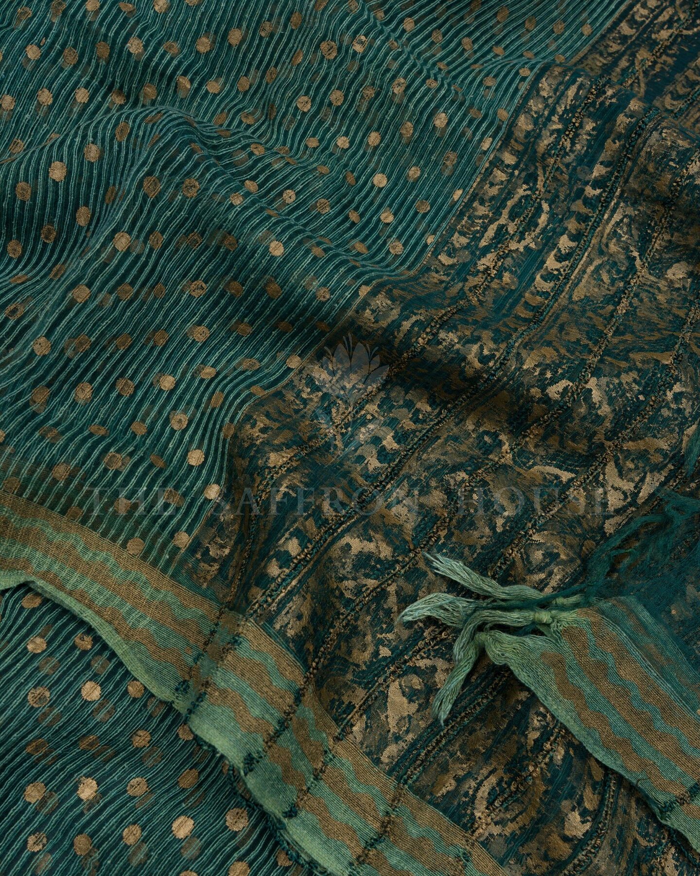Sea Blue Tussar Organza Saree – The Saffron House