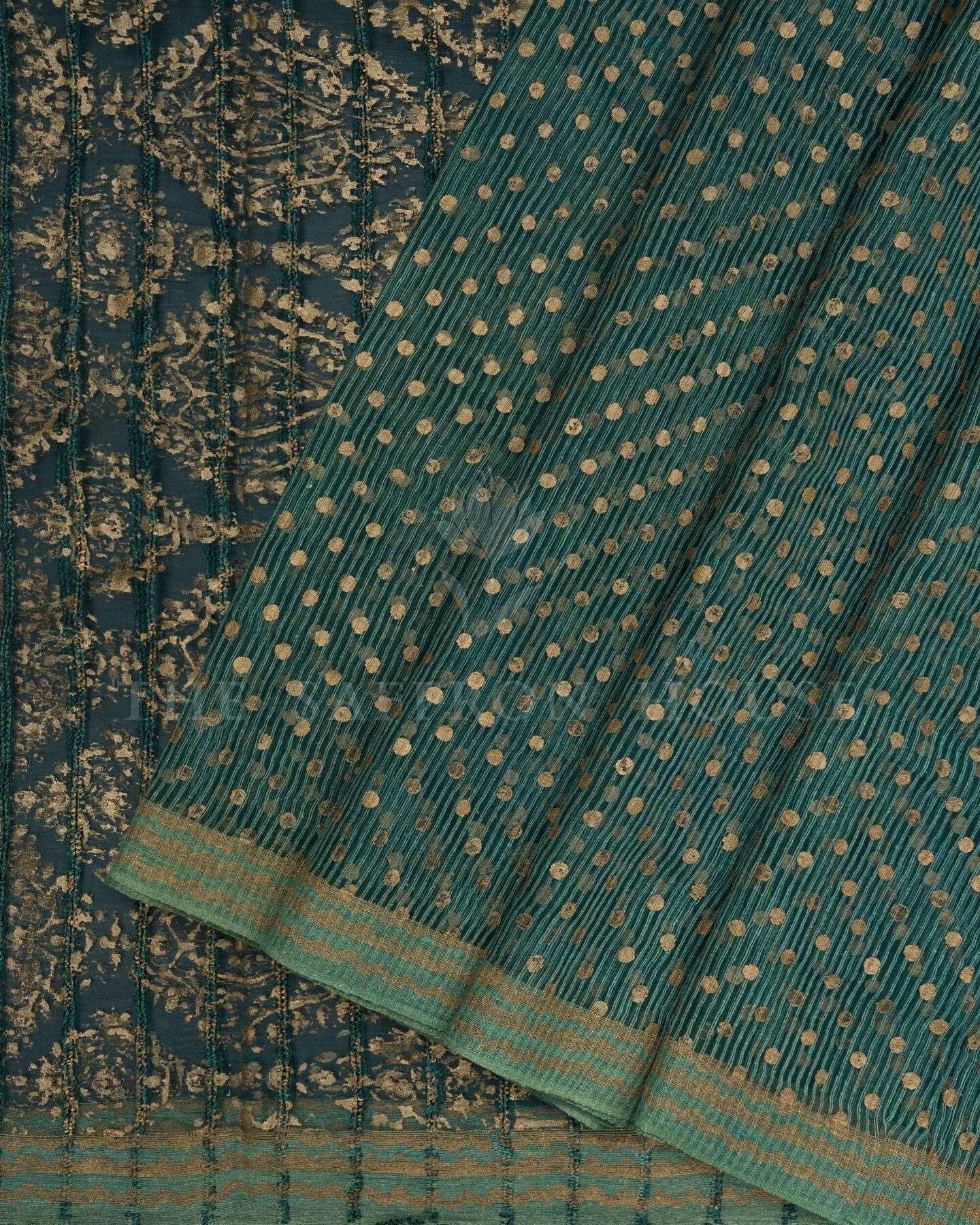 Sea Blue Tussar Organza Saree – The Saffron House