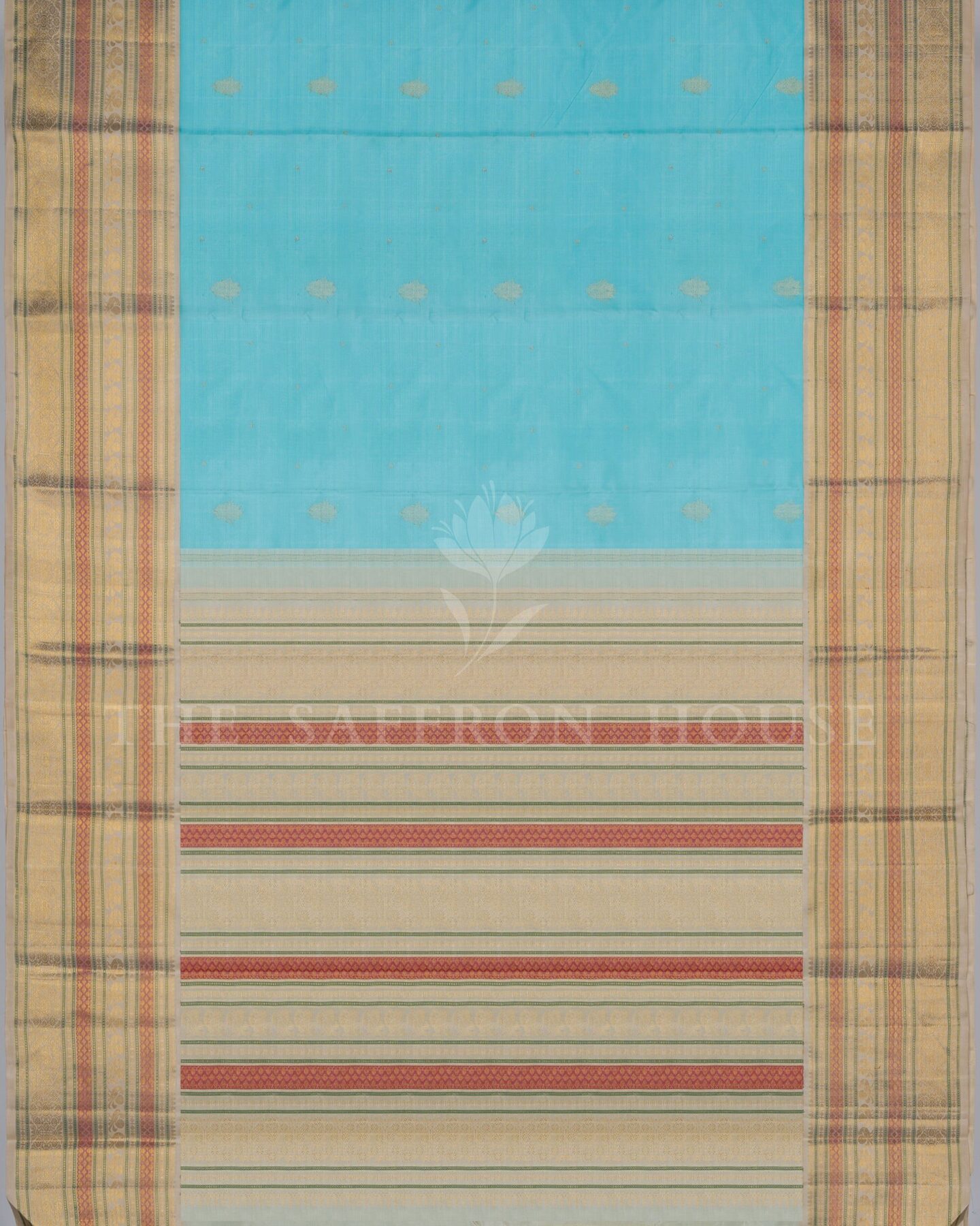 Sky Blue And Sand Beige Kanjivaram Silk Saree – The Saffron House