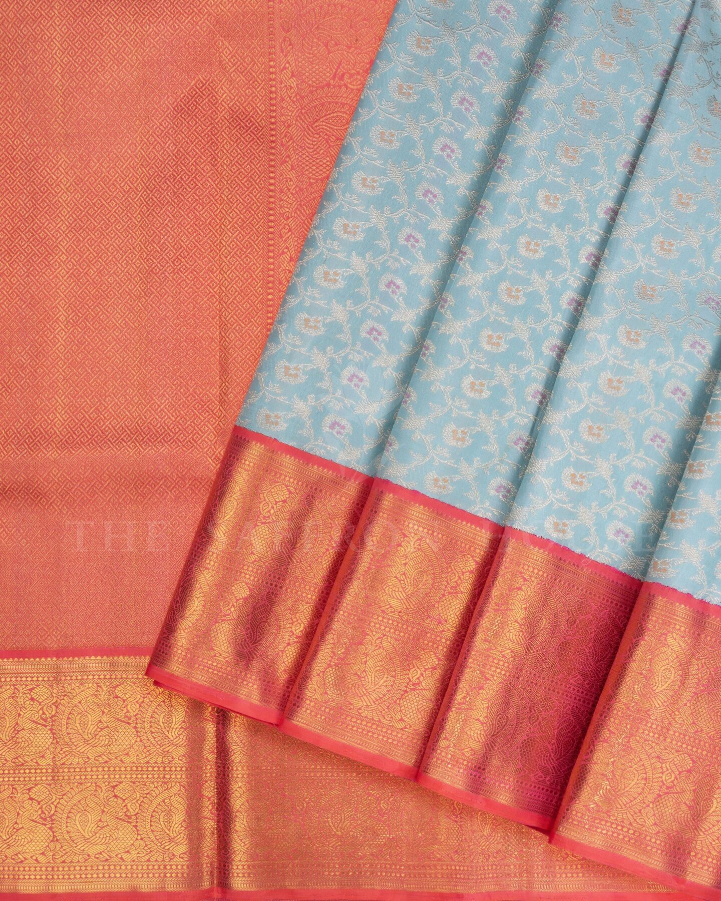 Sky Blue Brocade Kanjivaram Silk Saree – The Saffron House