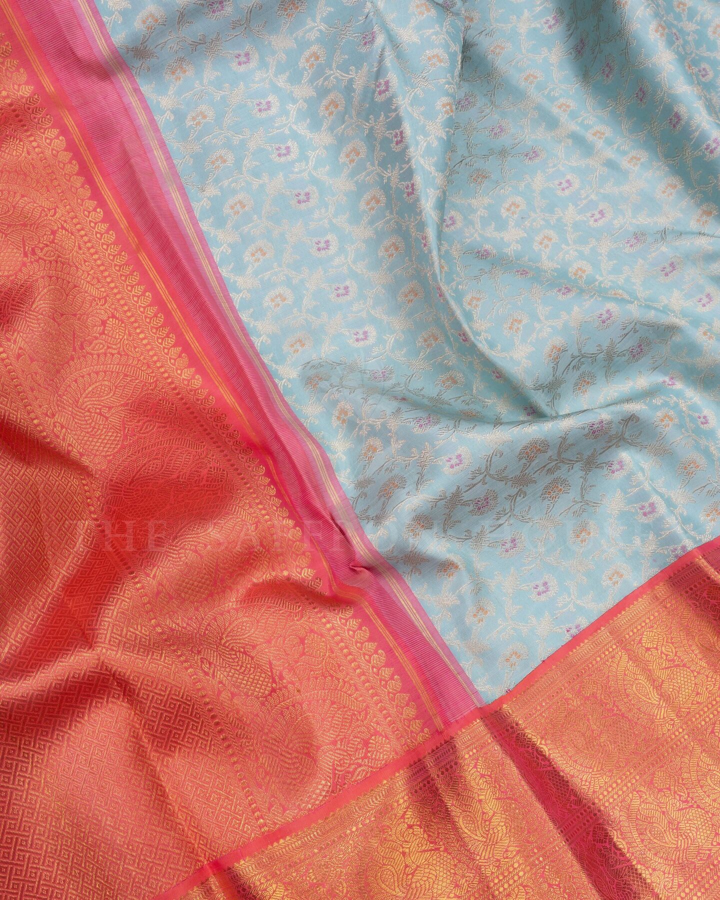 Sky Blue Brocade Kanjivaram Silk Saree – The Saffron House