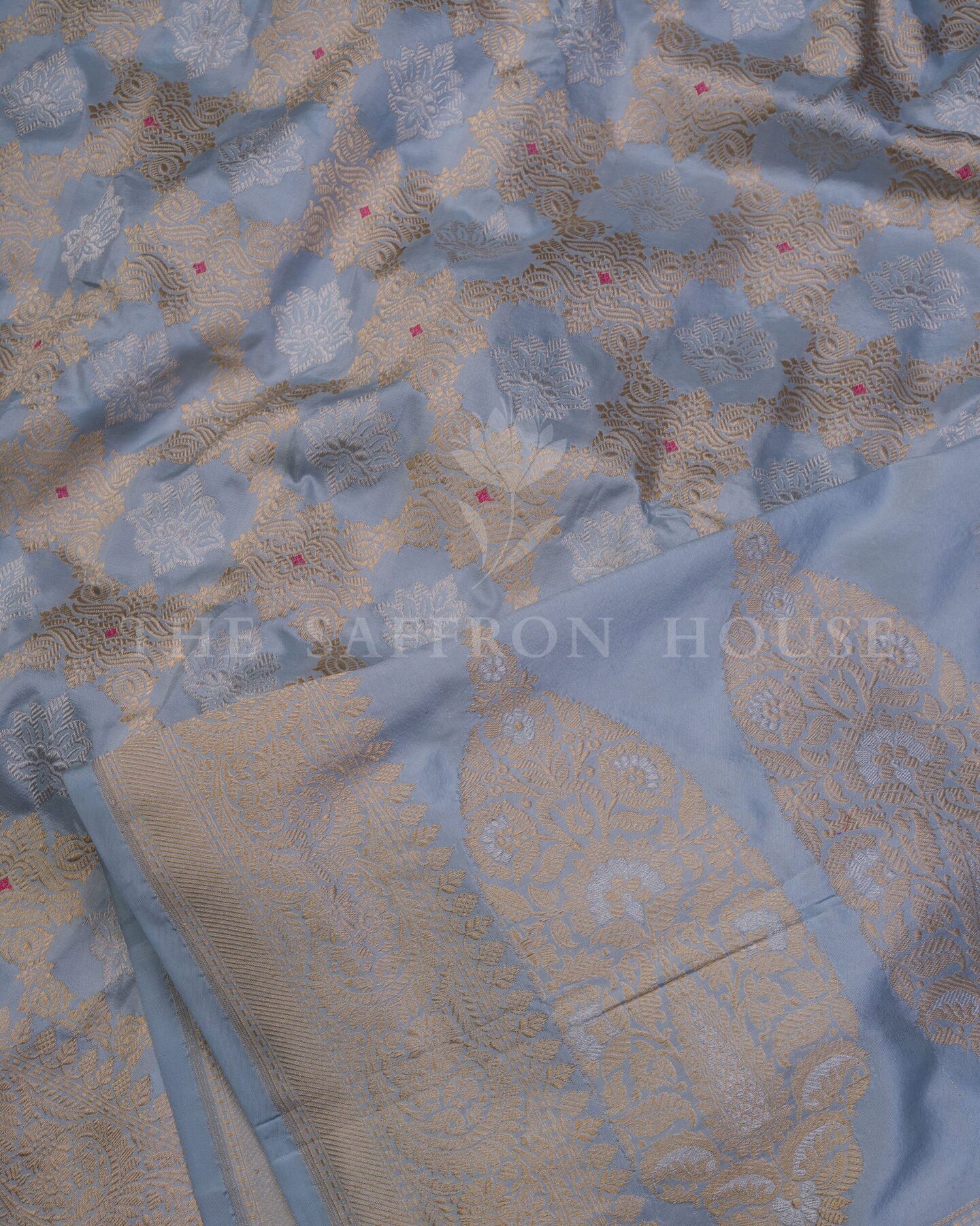 Blue Katan Banarasi Silk Saree – The Saffron House