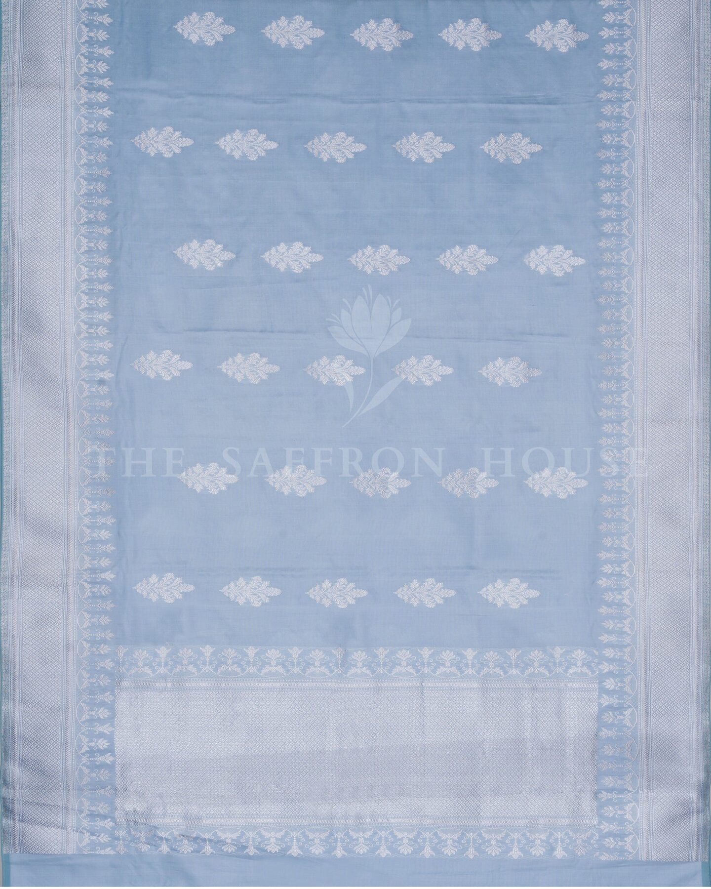 Sky Blue Mashru Banarasi Saree – The Saffron House